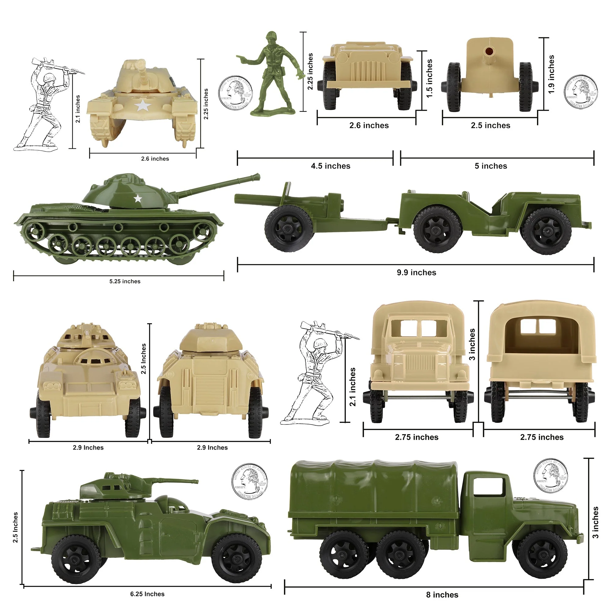 Tim Mee Combat Convoy 64pc Playset - 64pc OD Green vs. Tan Soldiers & Vehicles - Image 2