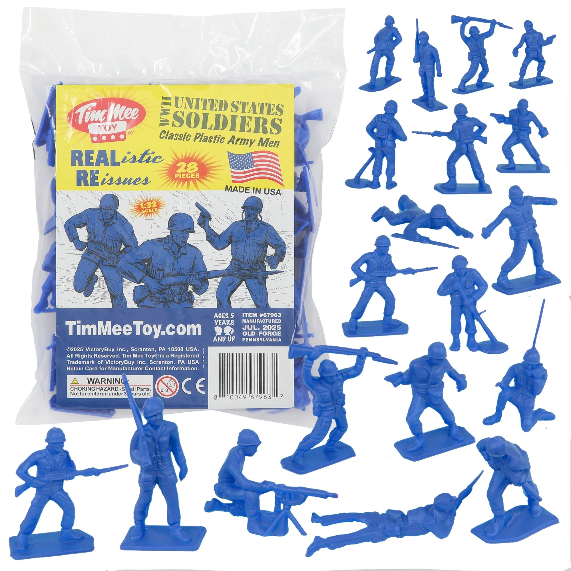 Tim Mee Toy Plastic Army Men - 28pc Blue WW2 Soldier Figures - Made in USA