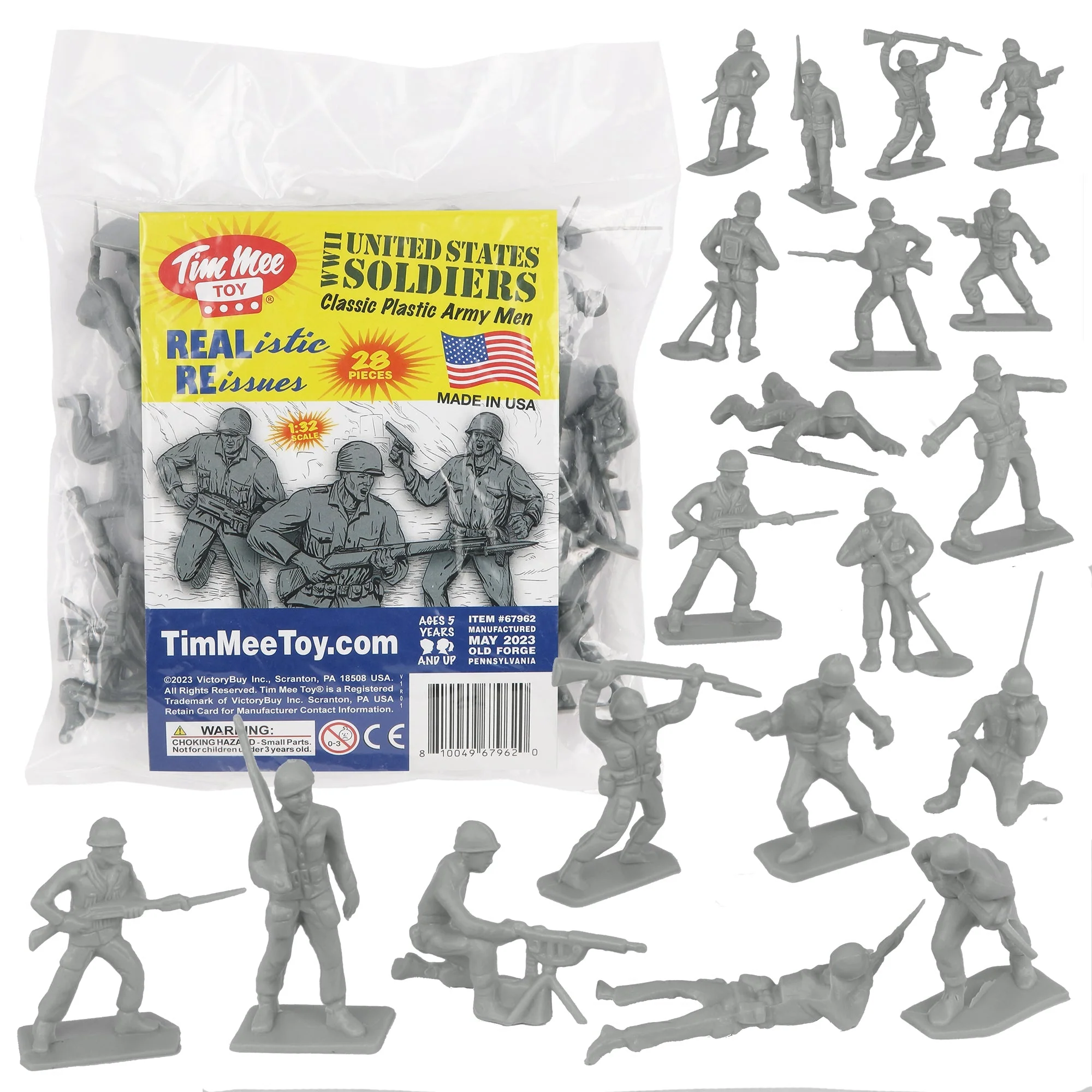 Tim Mee Toy Plastic Army Men - 28pc Gray WW2 Soldier Figures - Made in USA