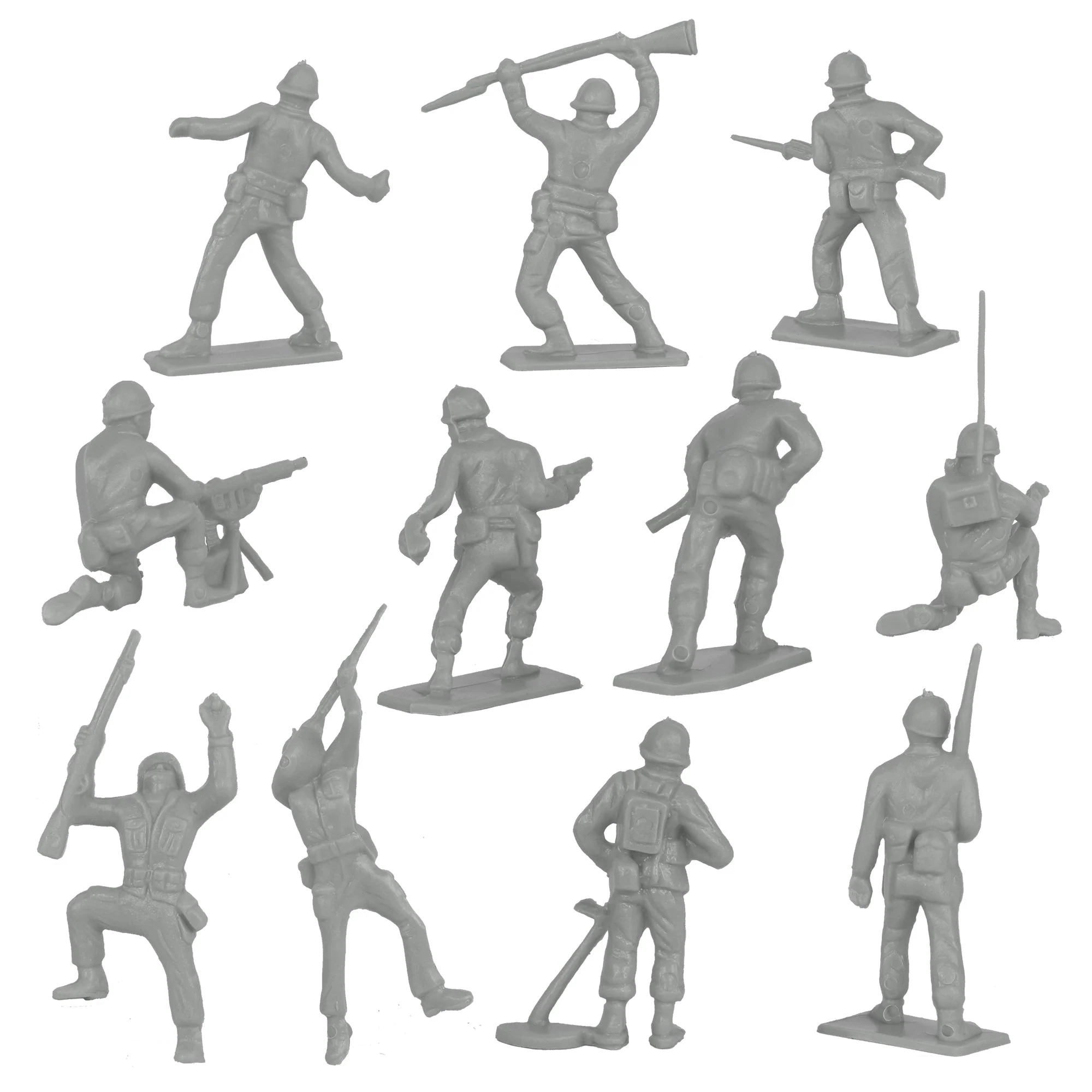 Tim Mee Toy Plastic Army Men - 28pc Gray WW2 Soldier Figures - Made in USA - Image 5