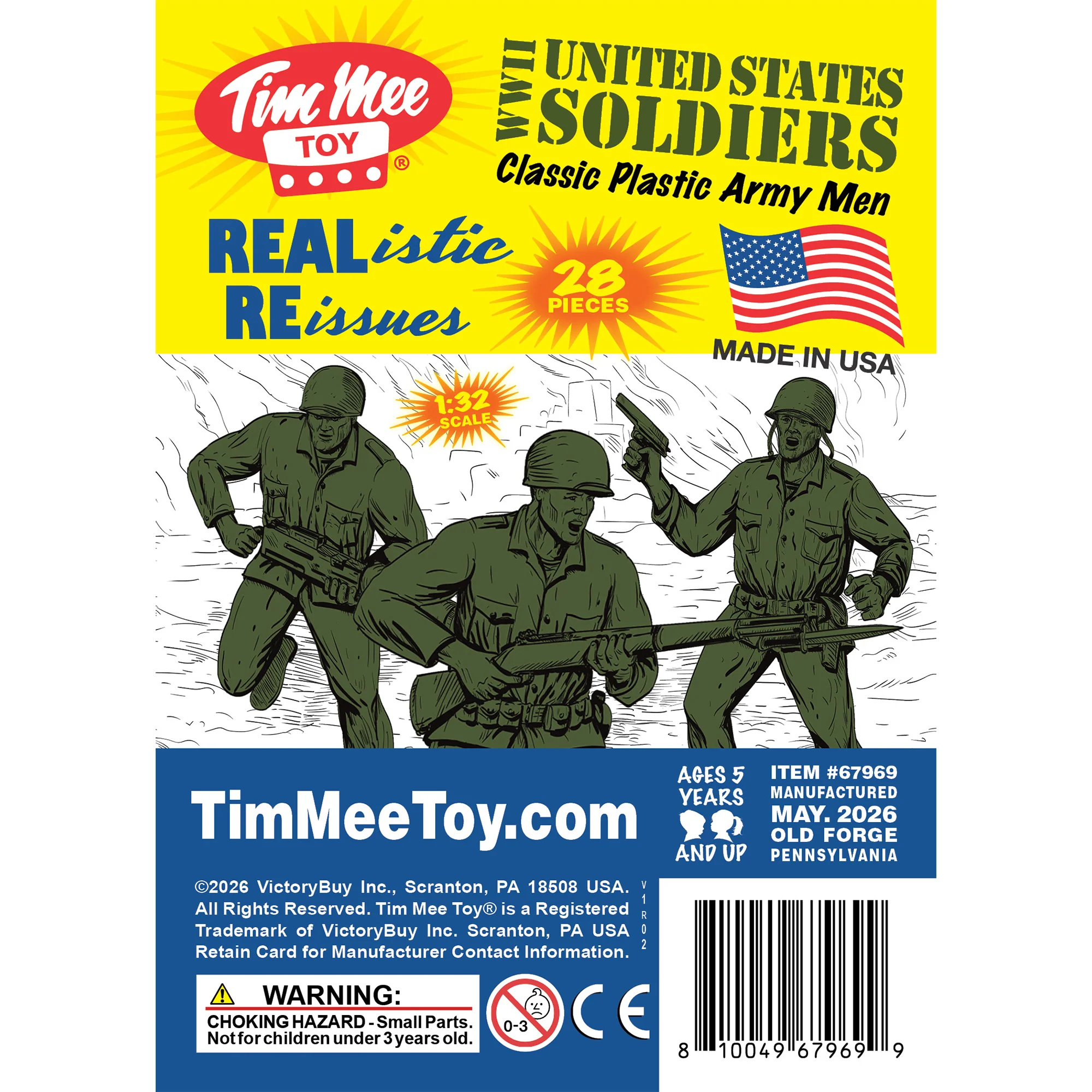 Tim Mee Toy Plastic Army Men - 28pc Olive Green WW2 Soldier Figures - Made in US