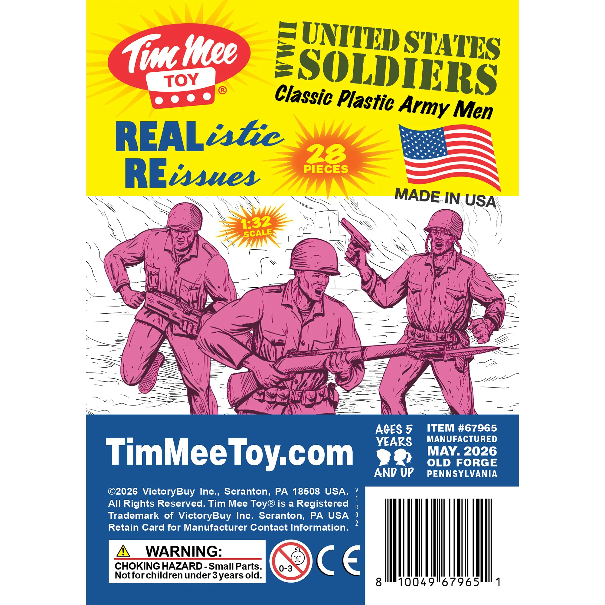 Tim Mee Toy Plastic Army Men - 28pc Pink WW2 Soldier Figures - Made in USA
