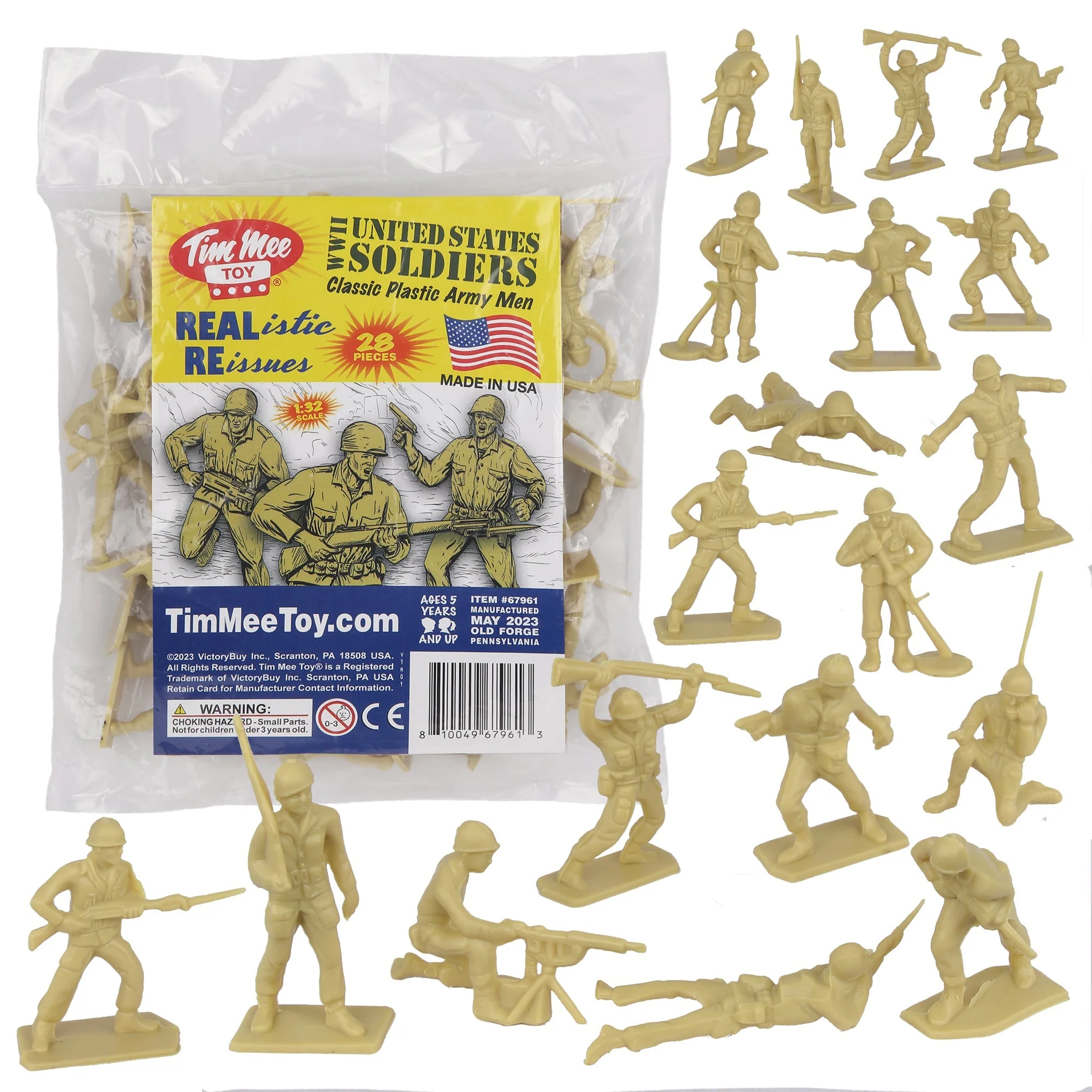 Tim Mee Toy Plastic Army Men - 28pc Tan WW2 Soldier Figures - Made in USA