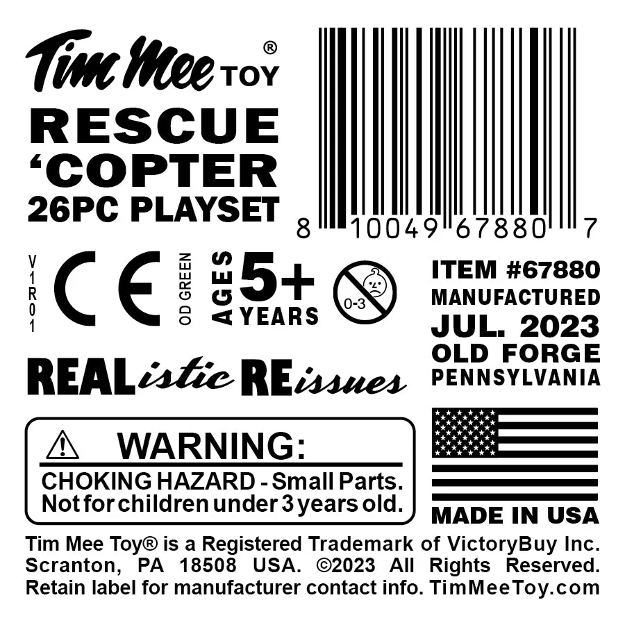 TimMee Plastic Army Men Helicopter Playset - OD Green 26pc Made in USA - Image 10