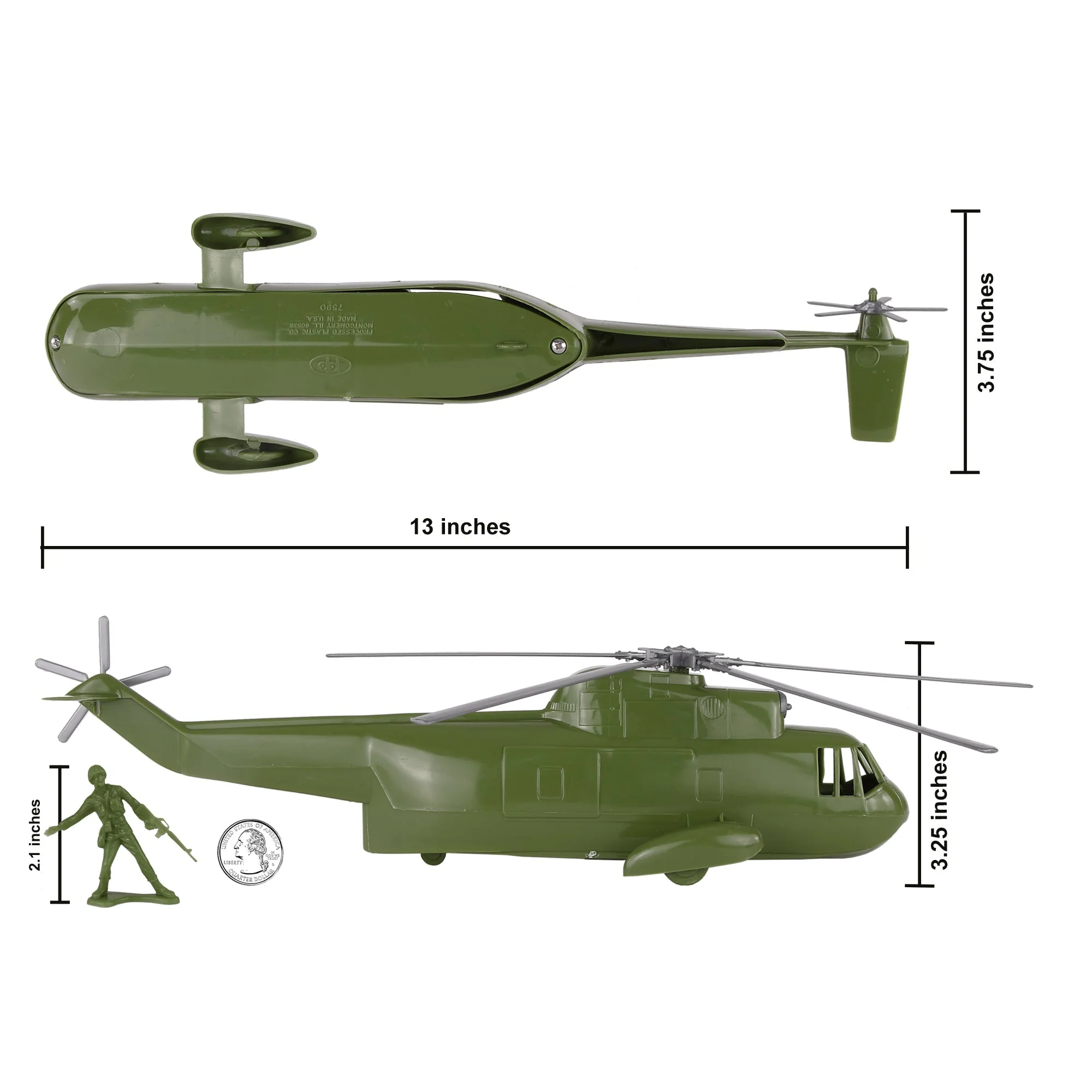 TimMee Plastic Army Men Helicopter Playset - OD Green 26pc Made in USA - Image 2