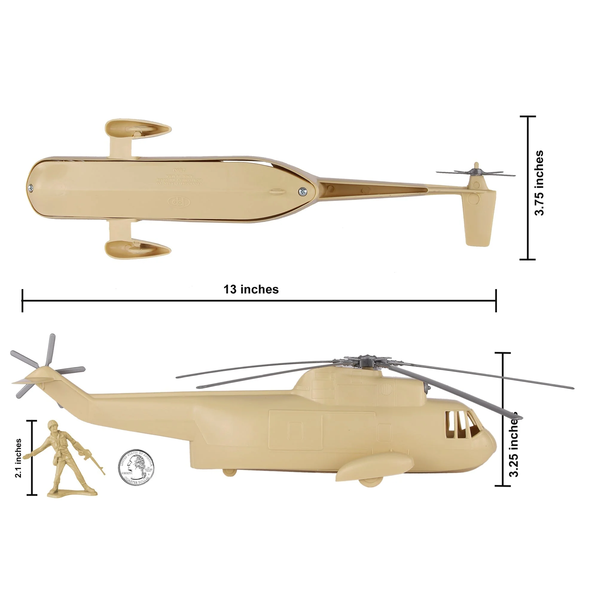 TimMee Plastic Army Men Helicopter Playset - Tan 26pc Made in USA - Image 2