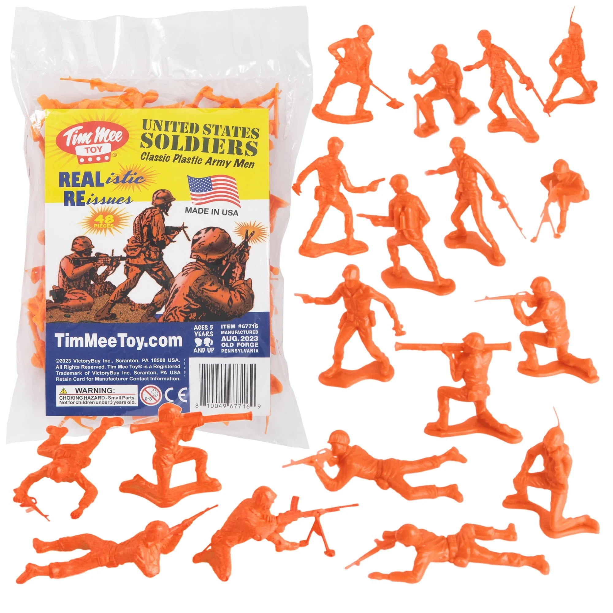 TimMee Plastic Army Men - Orange 48pc Toy Soldier Figures - Made in USA
