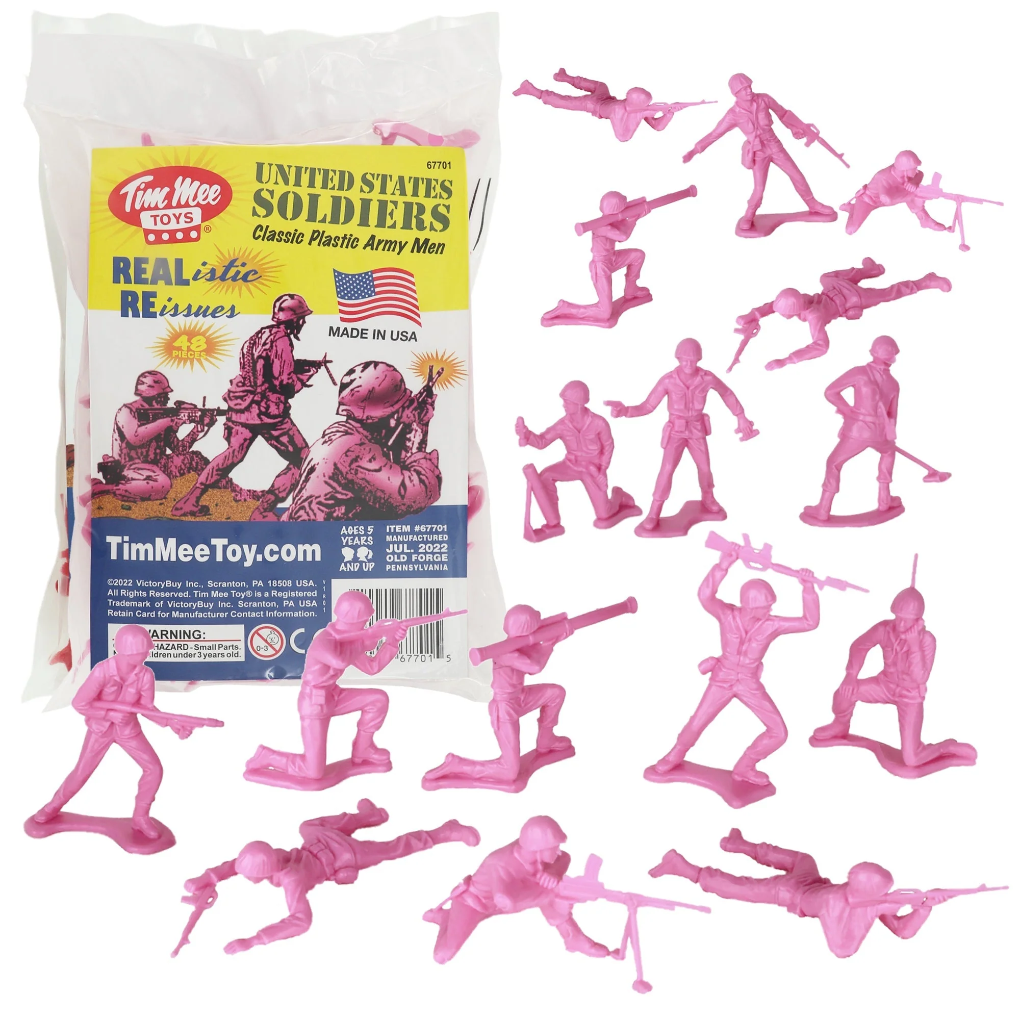 TimMee Plastic Army Men - Pink 48pc Toy Soldier Figures - Made in USA