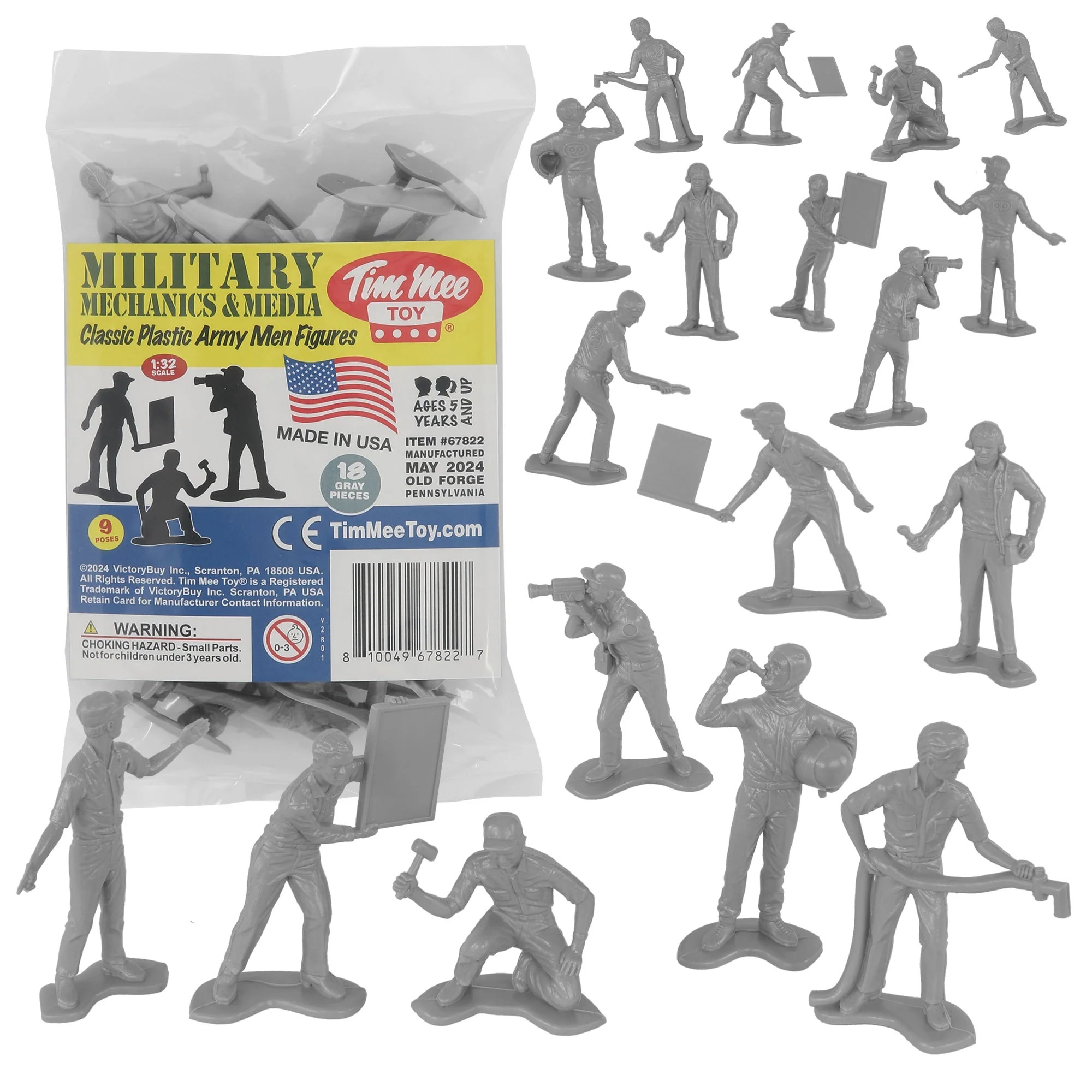 TimMee Military Mechanics & Media - Gray 18pc Plastic Army Men Soldier Figures