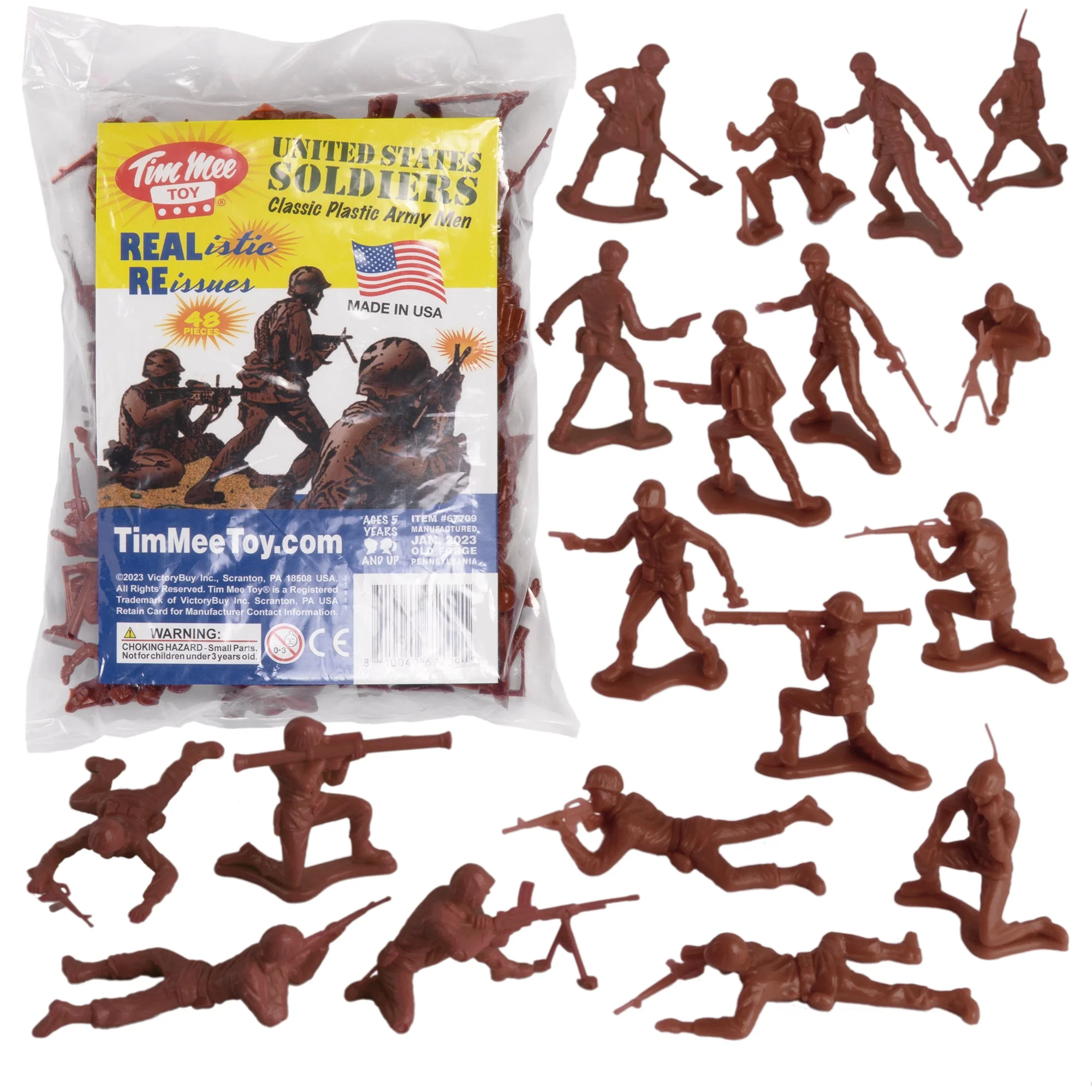 TimMee Plastic Army Men - Rust Brown 48pc Toy Soldier Figures - Made in USA