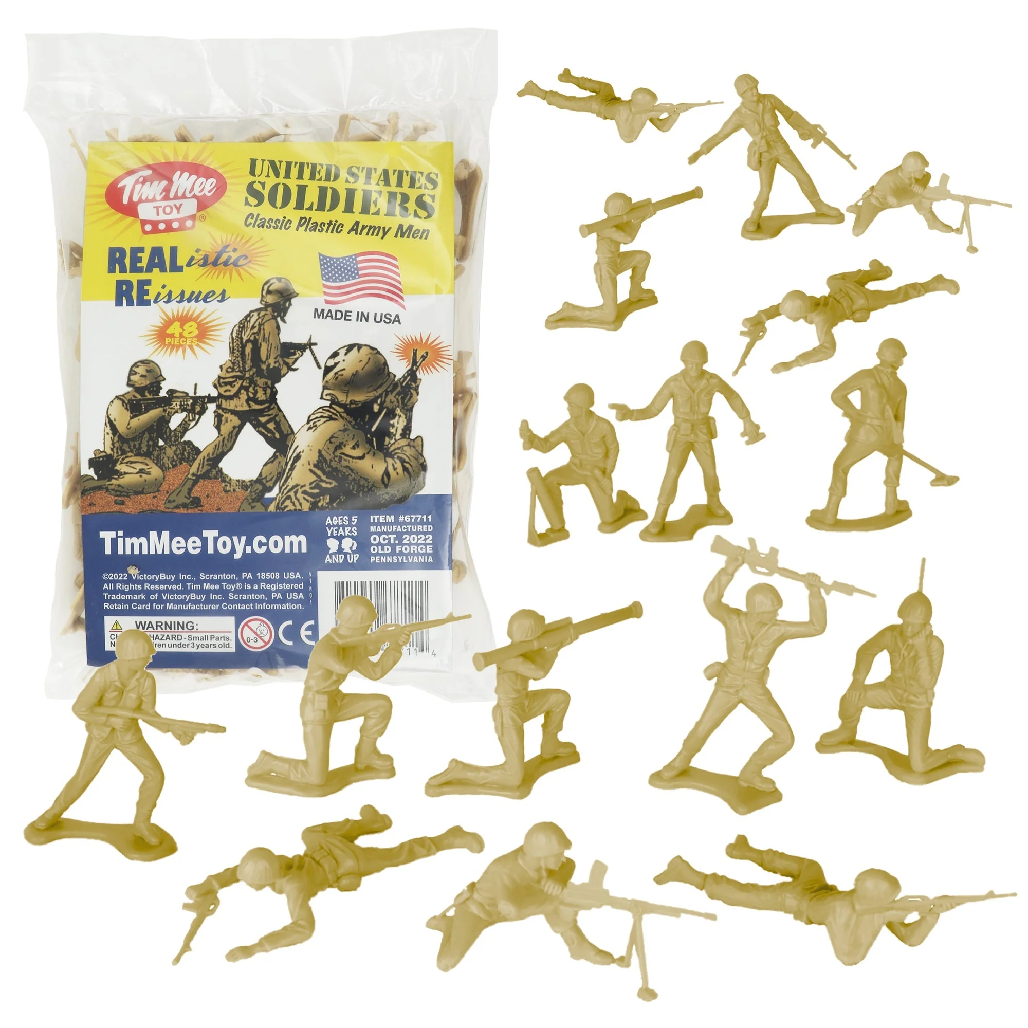 TimMee Plastic Army Men - Tan 48pc Toy Soldier Figures - Made in USA