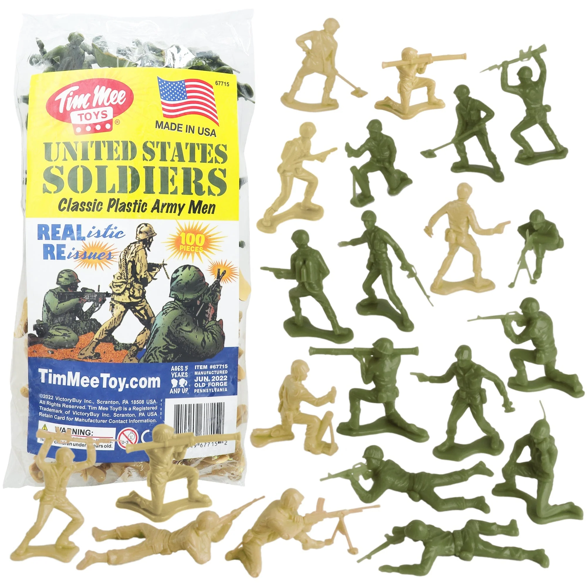 TimMee Plastic Army Men - OD Green vs Tan 100pc Toy Soldier Figures - USA Made