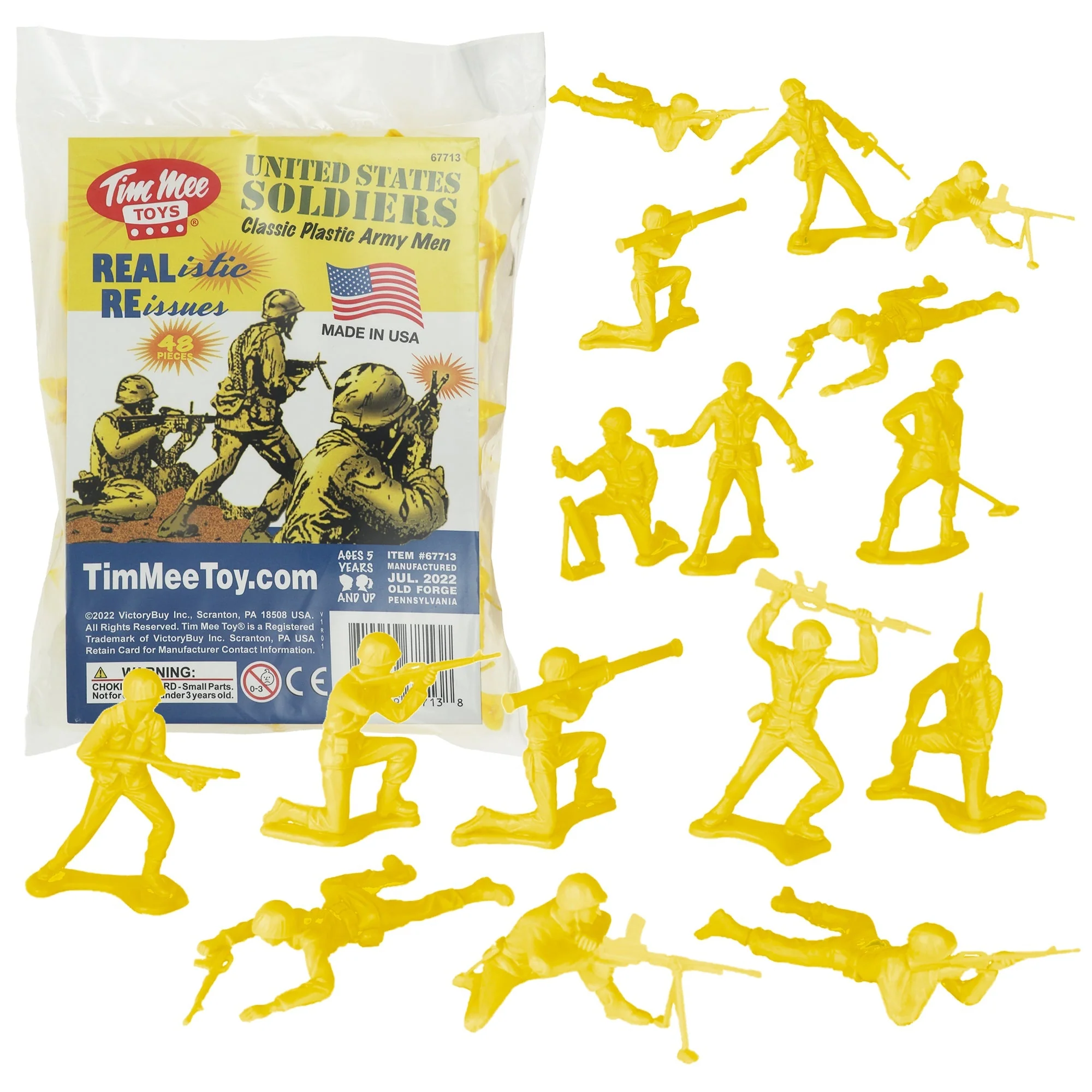 TimMee Plastic Army Men - Yellow 48pc Toy Soldier Figures - Made in USA