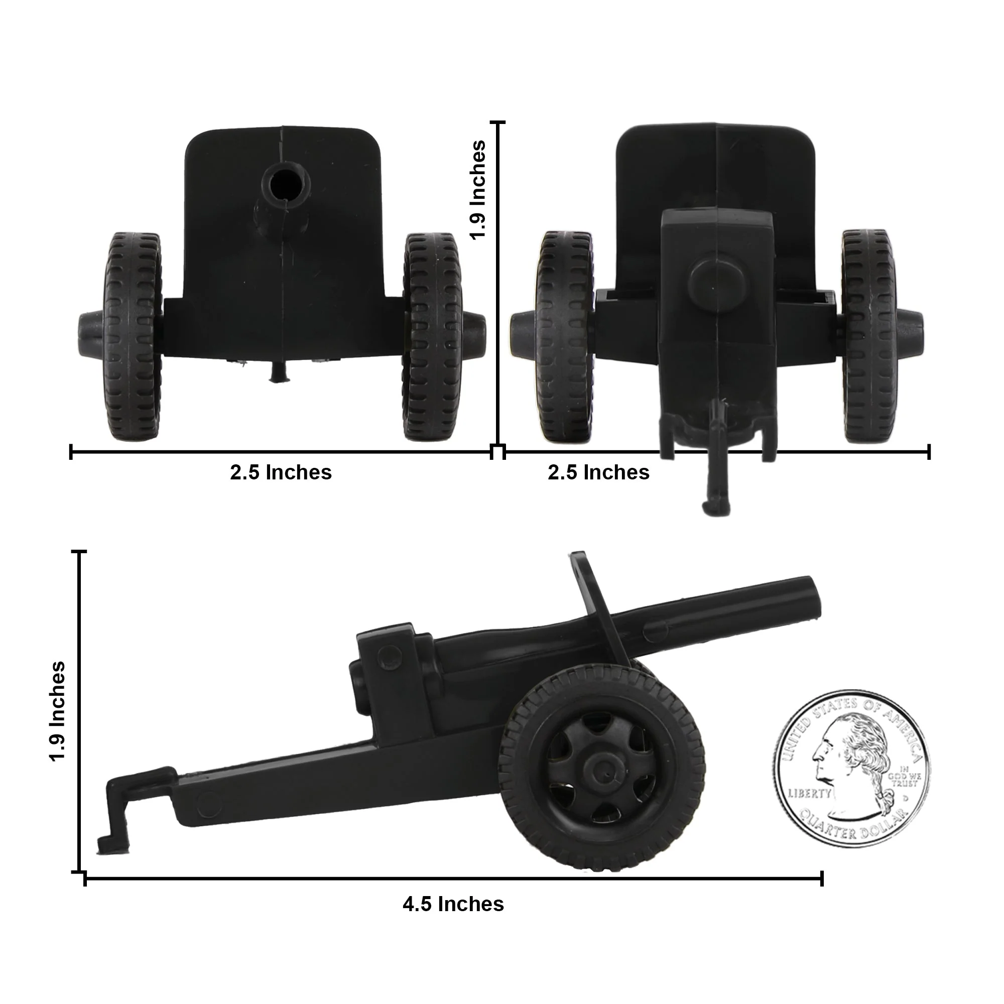 TimMee M3 ARTILLERY - Black 4pc Plastic Army Men Cannon Playset - Made in USA - Image 2
