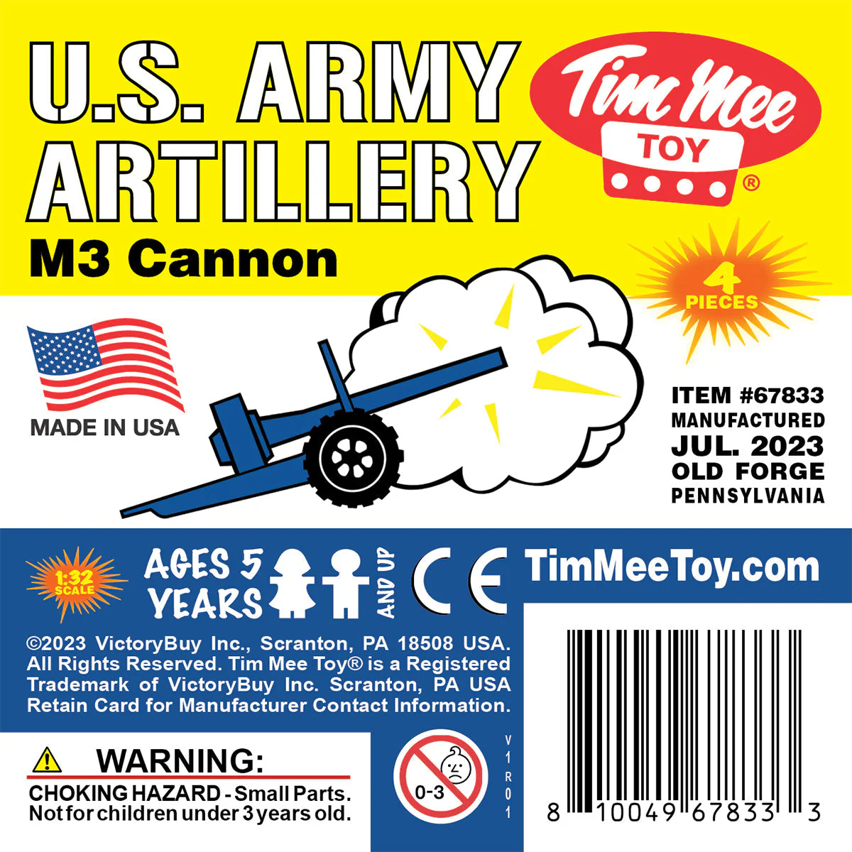 TimMee M3 ARTILLERY - Blue 4pc Plastic Army Men Cannon Playset - Made in USA - Image 5