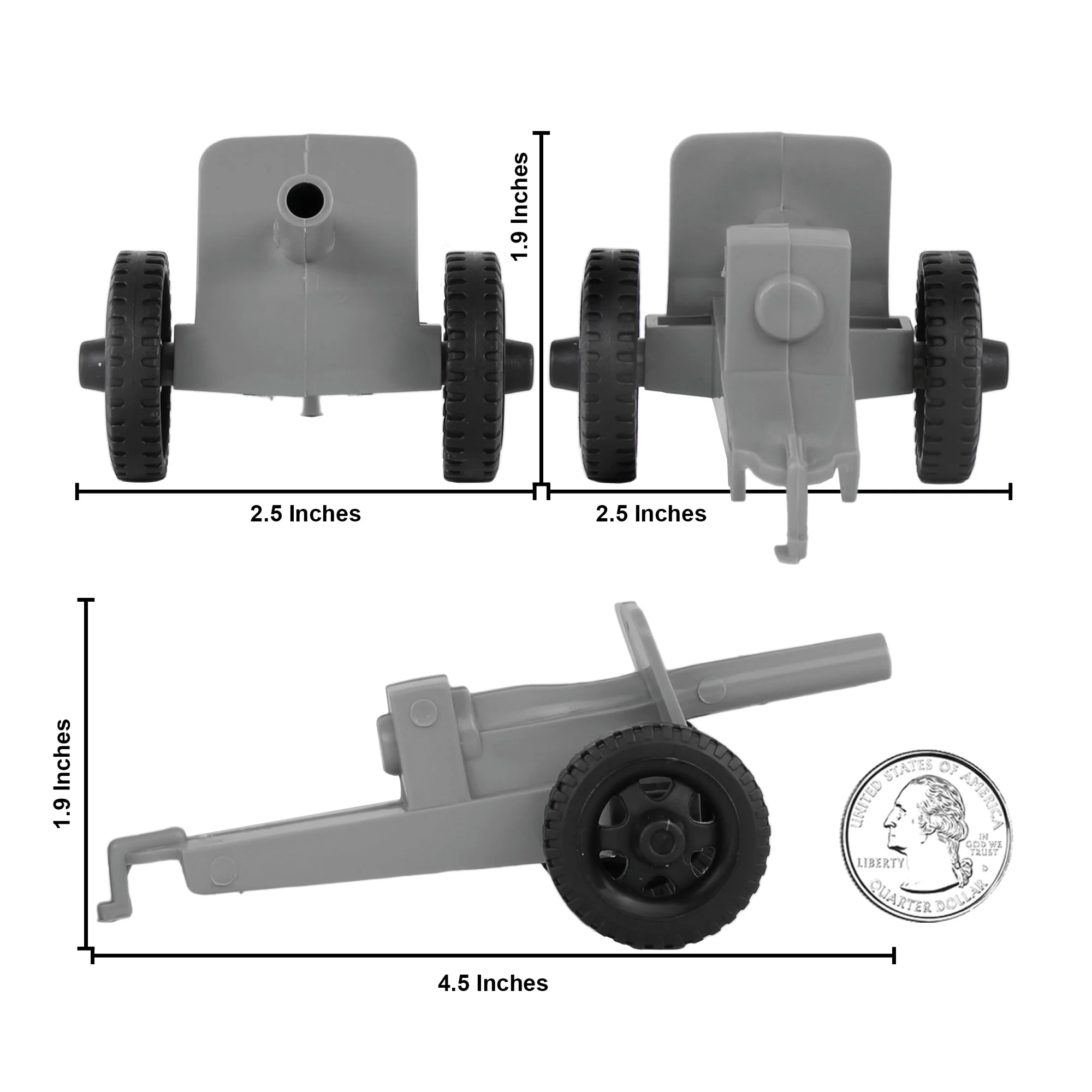 TimMee M3 ARTILLERY - Gray 4pc Plastic Army Men Cannon Playset - Made in USA - Image 2