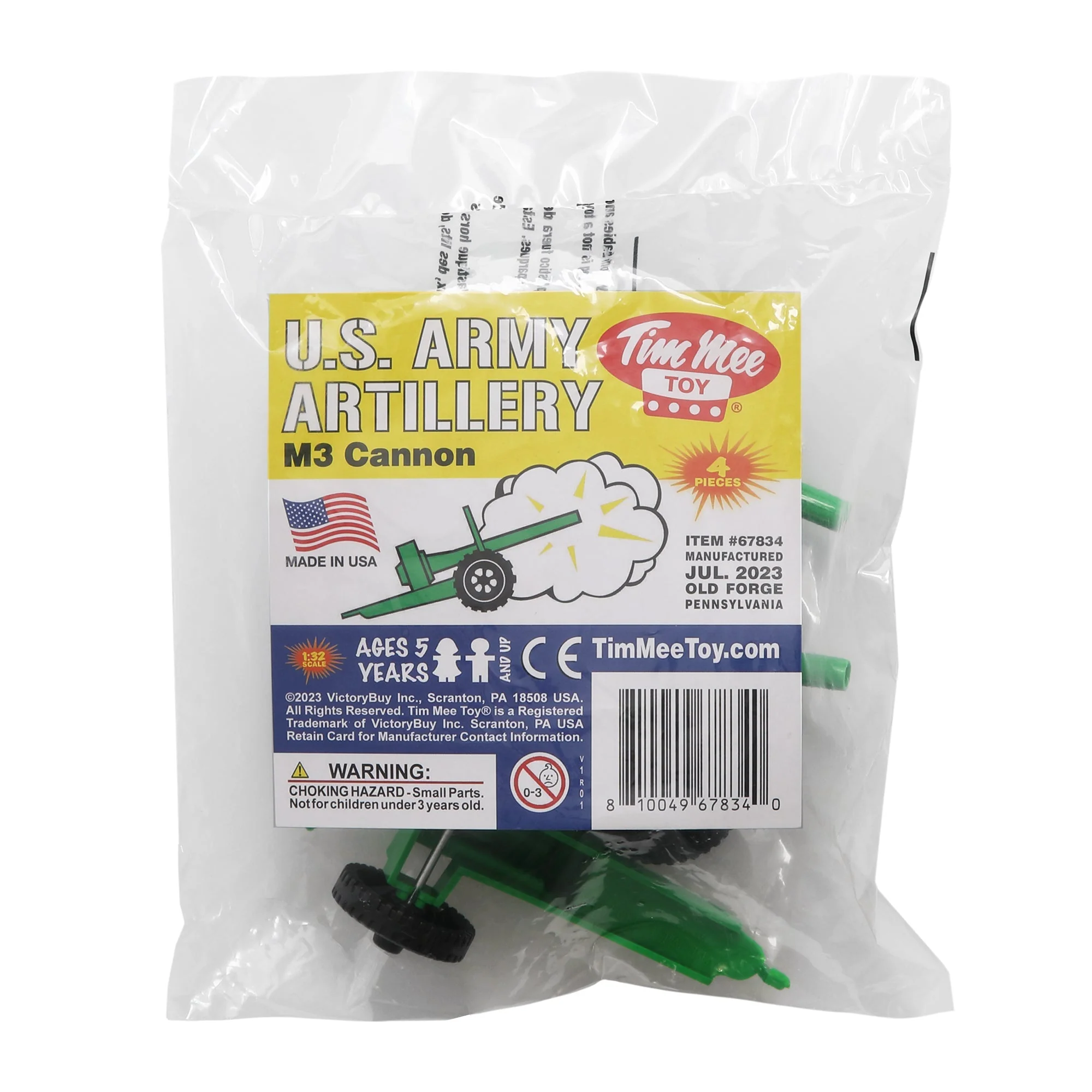 TimMee M3 ARTILLERY - Green 4pc Plastic Army Men Cannon Playset - Made in USA - Image 4