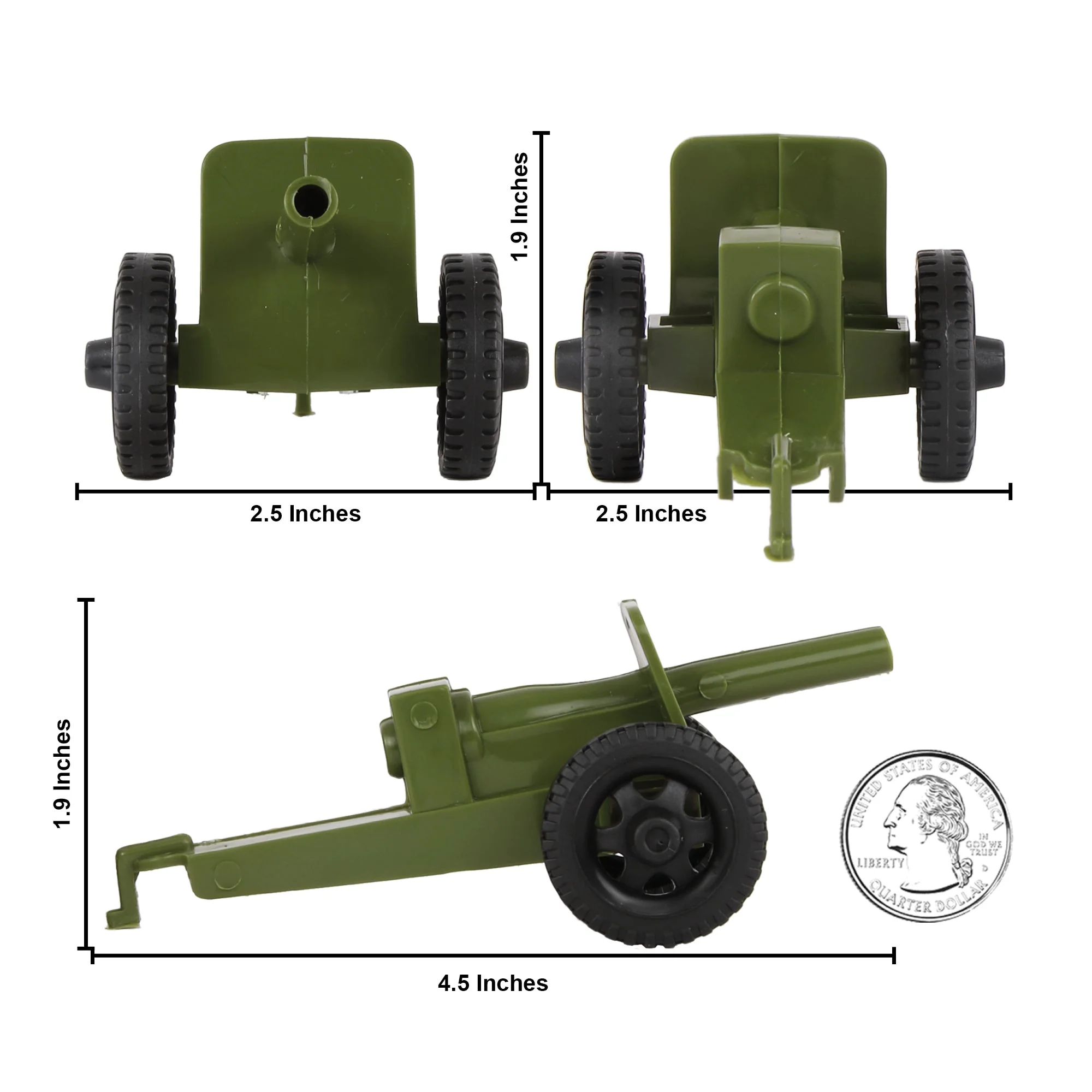 TimMee M3 ARTILLERY - OD Green 4pc Plastic Army Men Cannon Playset - Made in USA - Image 2