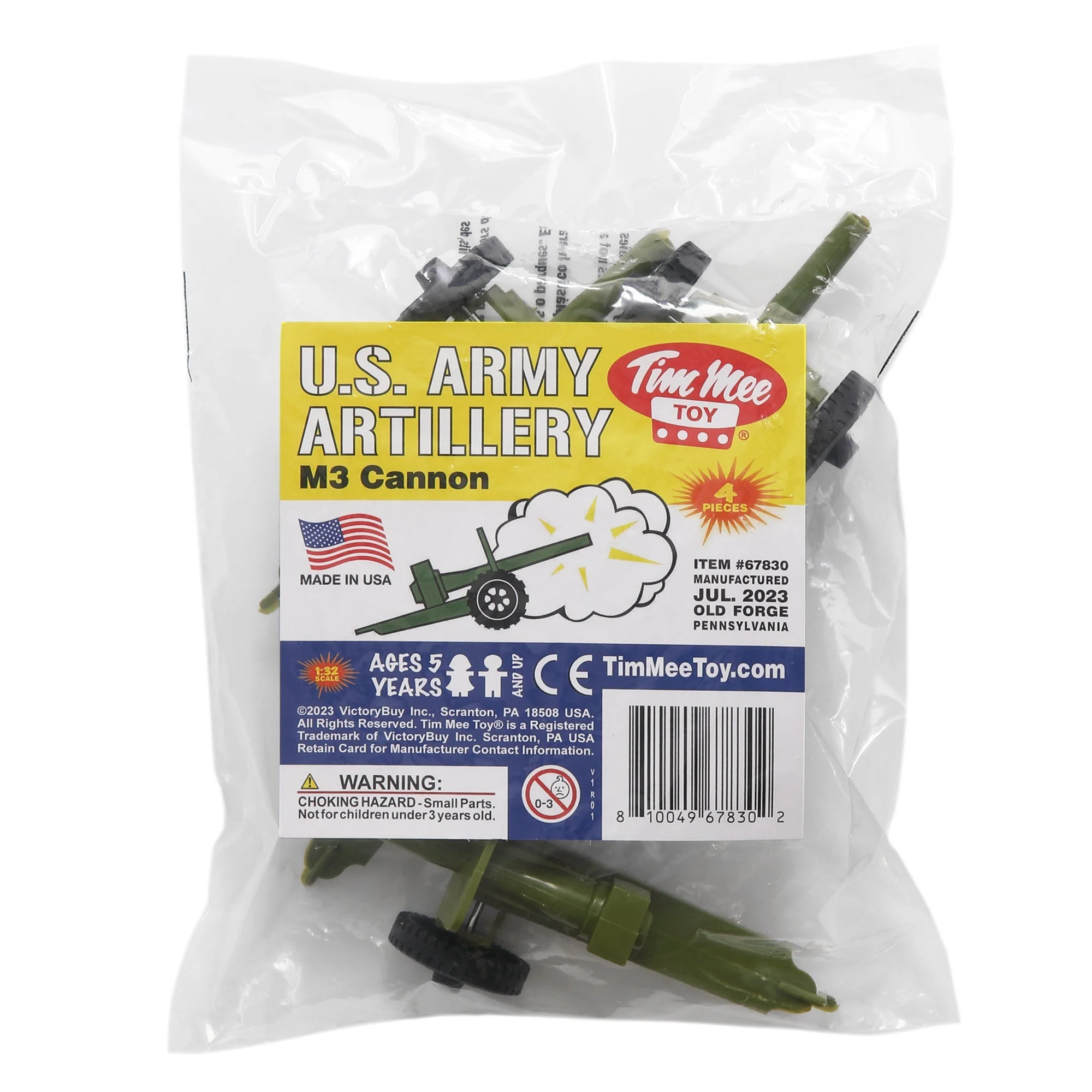 TimMee M3 ARTILLERY - OD Green 4pc Plastic Army Men Cannon Playset - Made in USA - Image 3