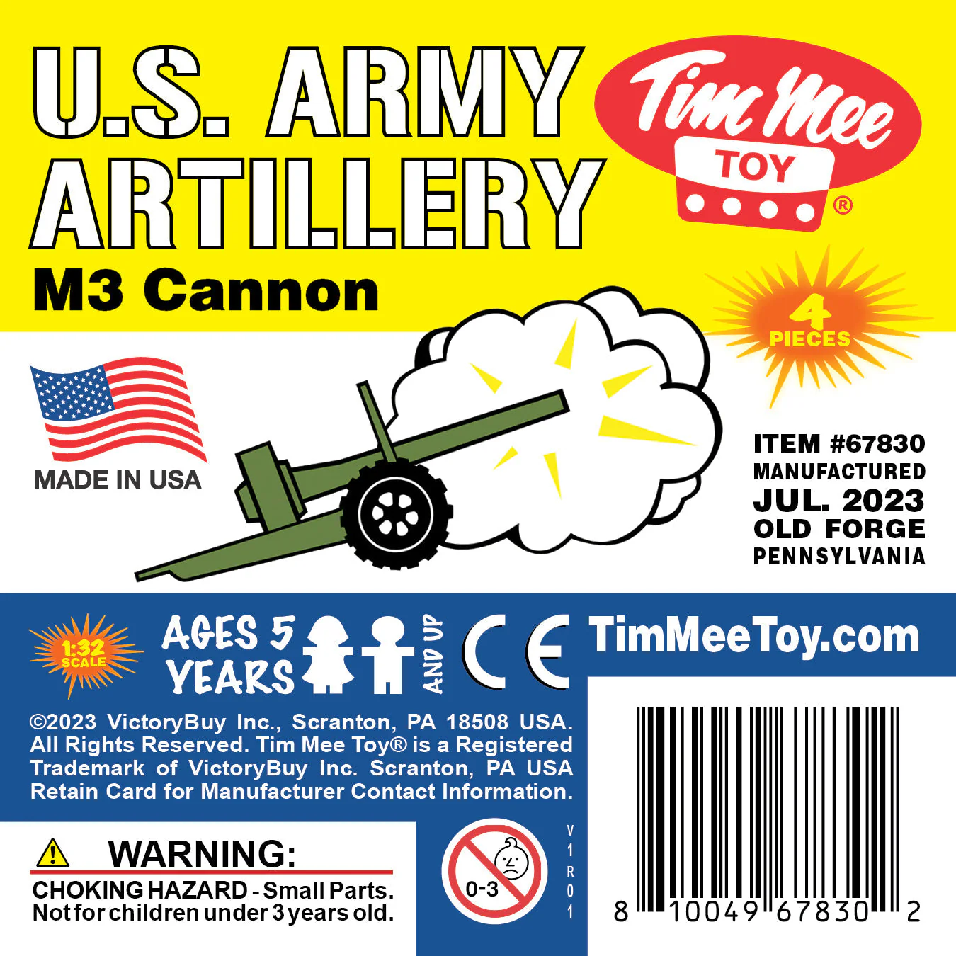 TimMee M3 ARTILLERY - OD Green 4pc Plastic Army Men Cannon Playset - Made in USA - Image 4