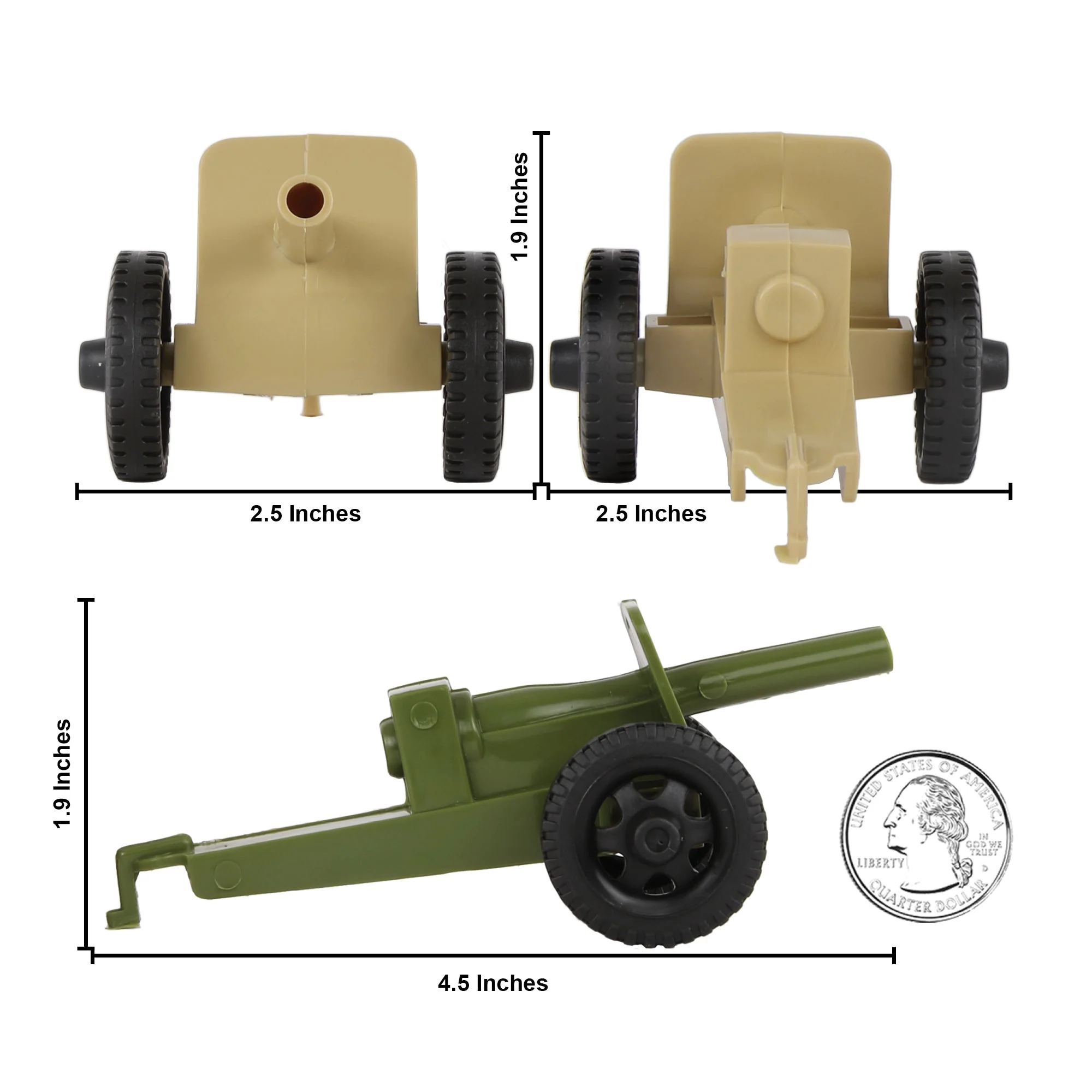 TimMee M3 ARTILLERY - OD Green & Tan 4pc Plastic Army Men Cannon Playset US Made - Image 2