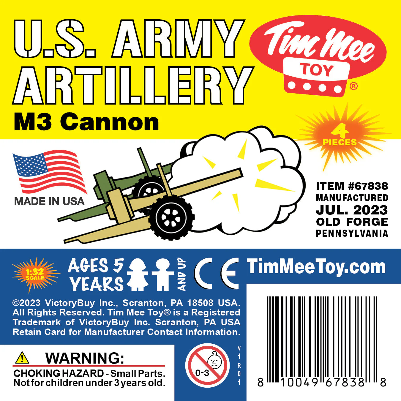 TimMee M3 ARTILLERY - OD Green & Tan 4pc Plastic Army Men Cannon Playset US Made - Image 4