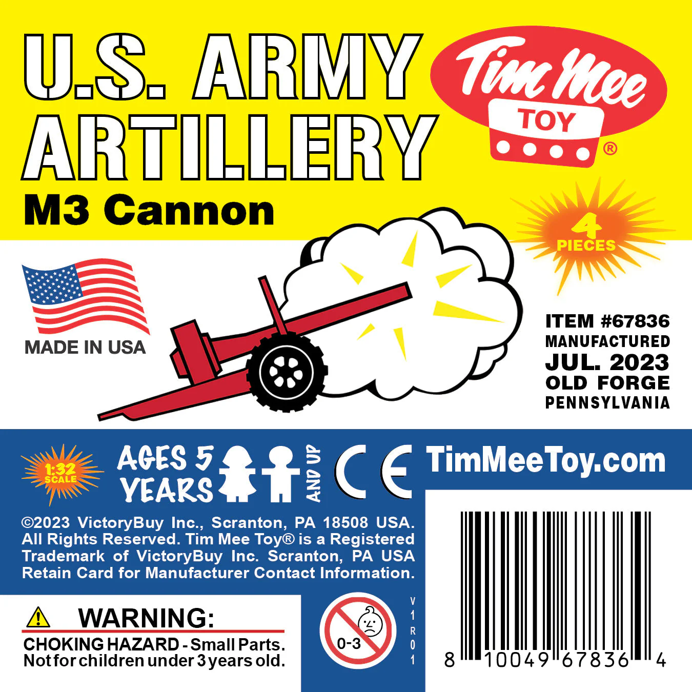 TimMee M3 ARTILLERY - Red 4pc Plastic Army Men Cannon Playset - Made in USA - Image 5
