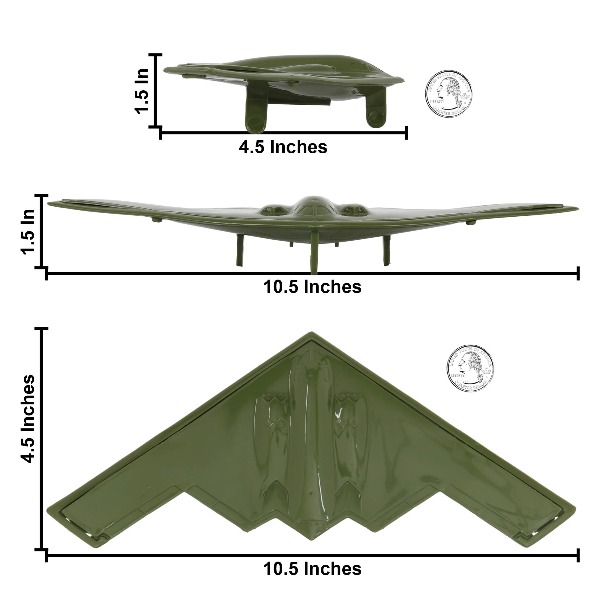 TimMee Air Strike B-2 Stealth Bomber Jets - 2pc OD Green Plastic Army Men Planes - Image 3