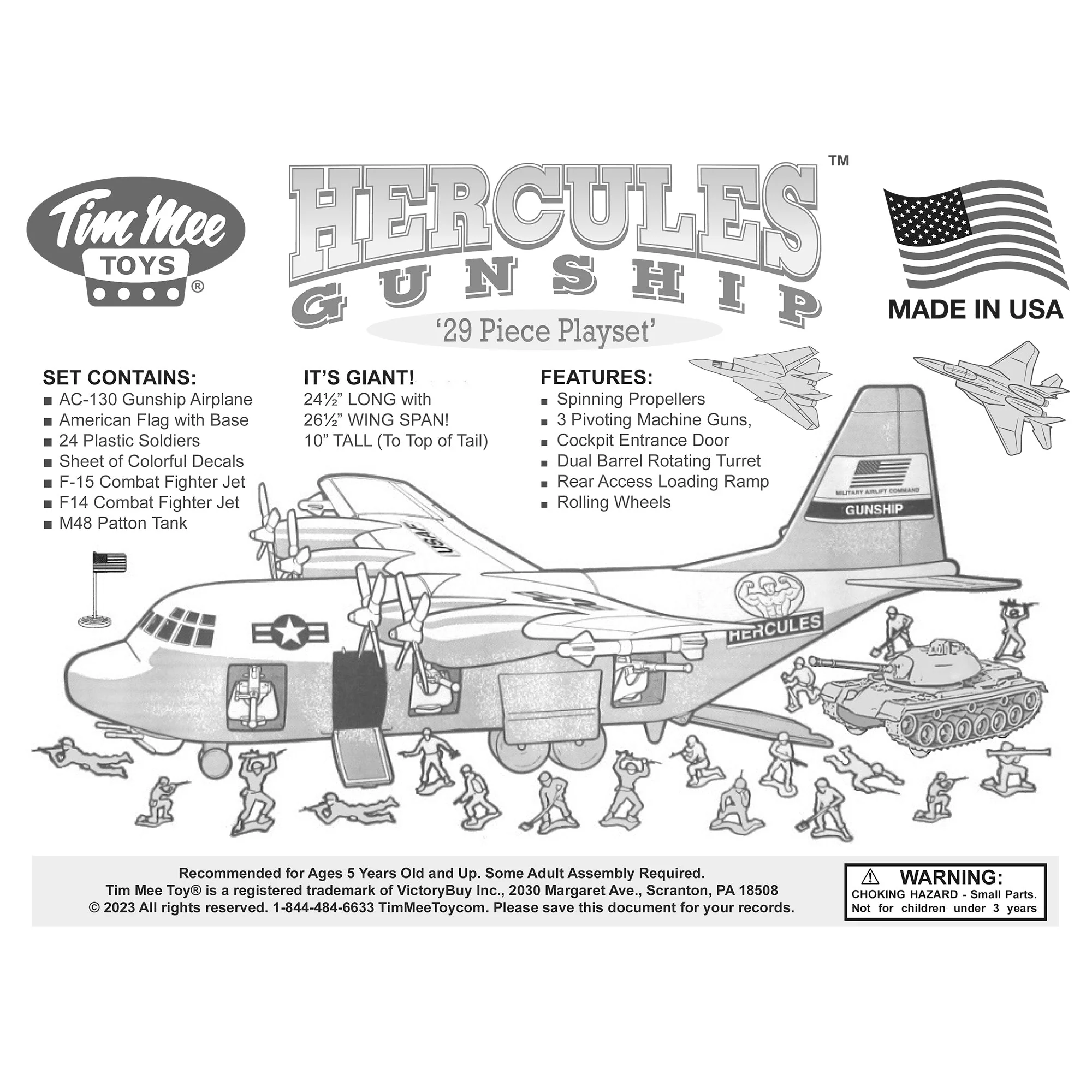 TimMee Plastic Army Men C130 Playset - 29pc OD Green Giant Military Airplane USA - Image 11