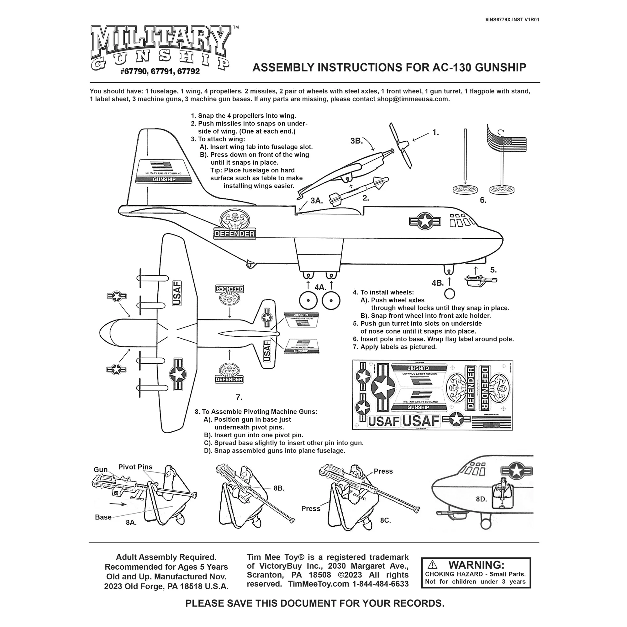 TimMee Plastic Army Men C130 Playset - 29pc OD Green Giant Military Airplane USA - Image 9