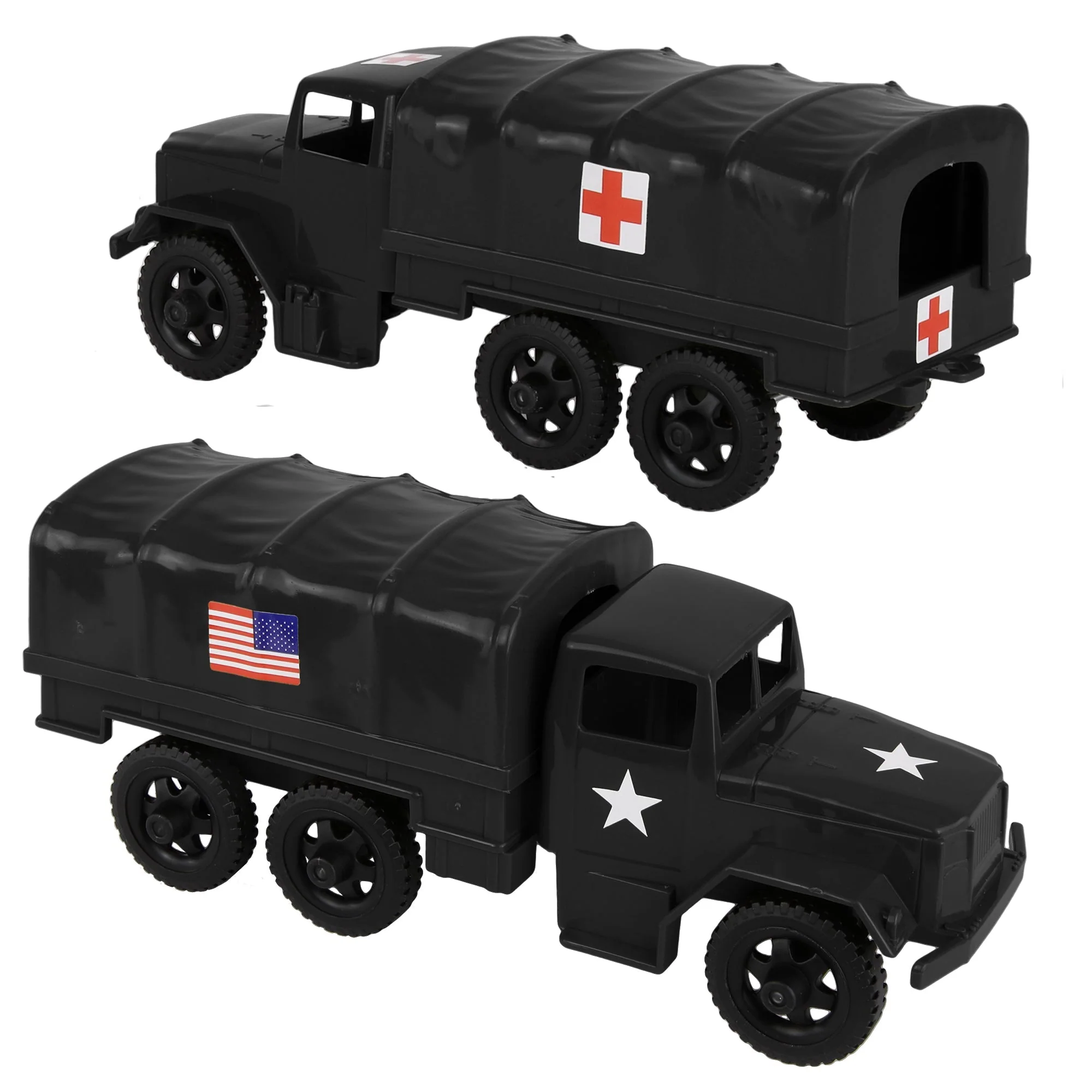 TimMee Plastic Army Men Trucks - Black M34 Deuce and a Half Cargo Vehicles USA