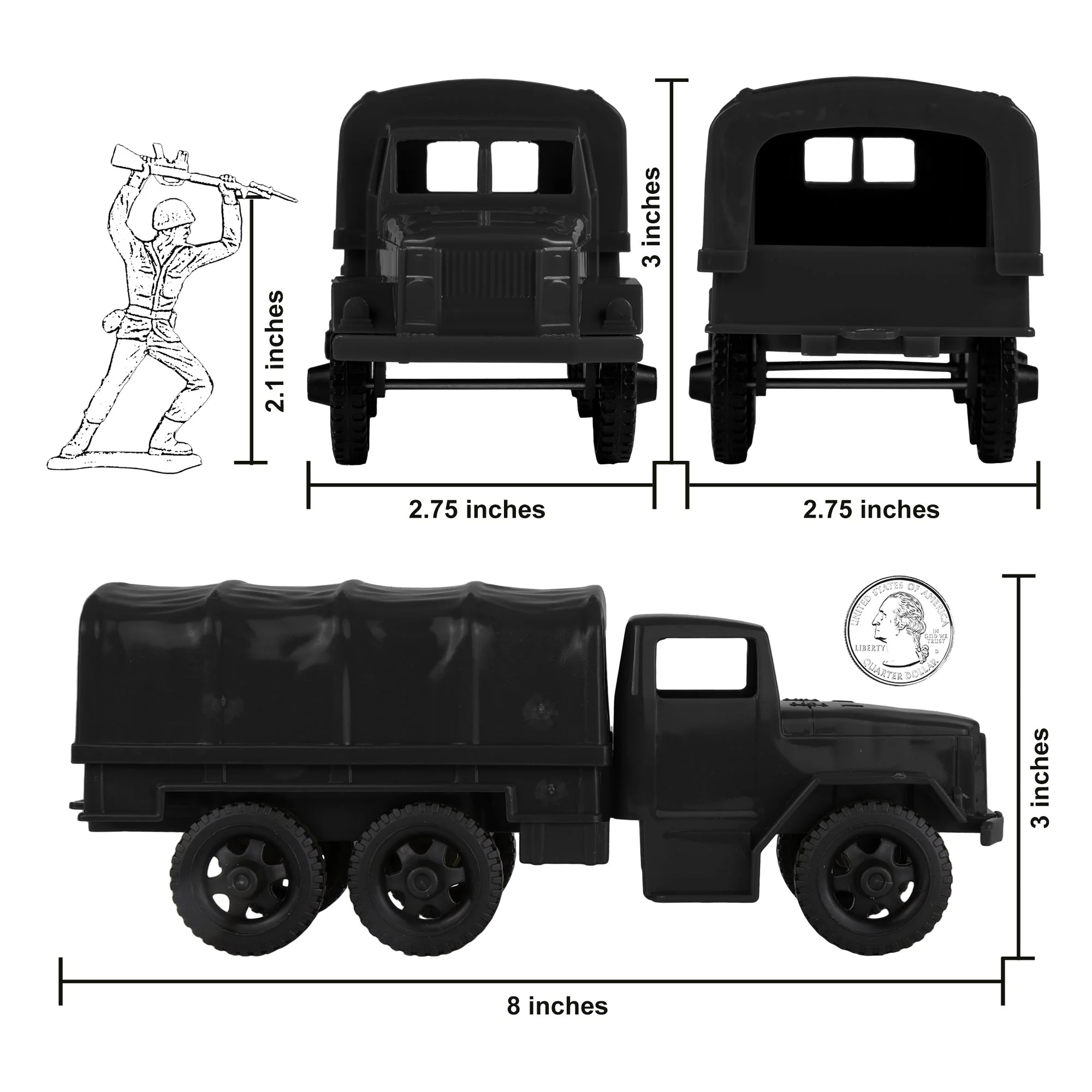TimMee Plastic Army Men Trucks - Black M34 Deuce and a Half Cargo Vehicles USA - Image 2