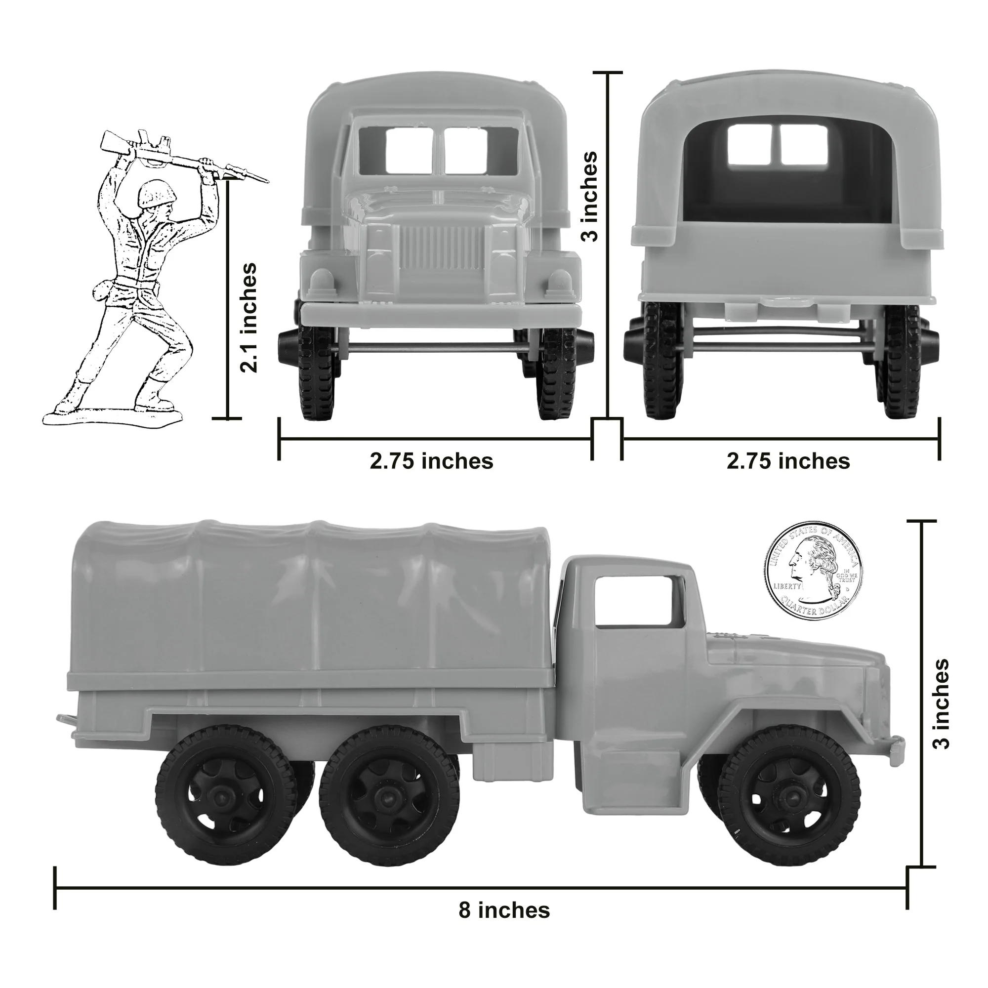 TimMee Plastic Army Men Trucks - Gray M34 Deuce and a Half Cargo Vehicles USA - Image 2