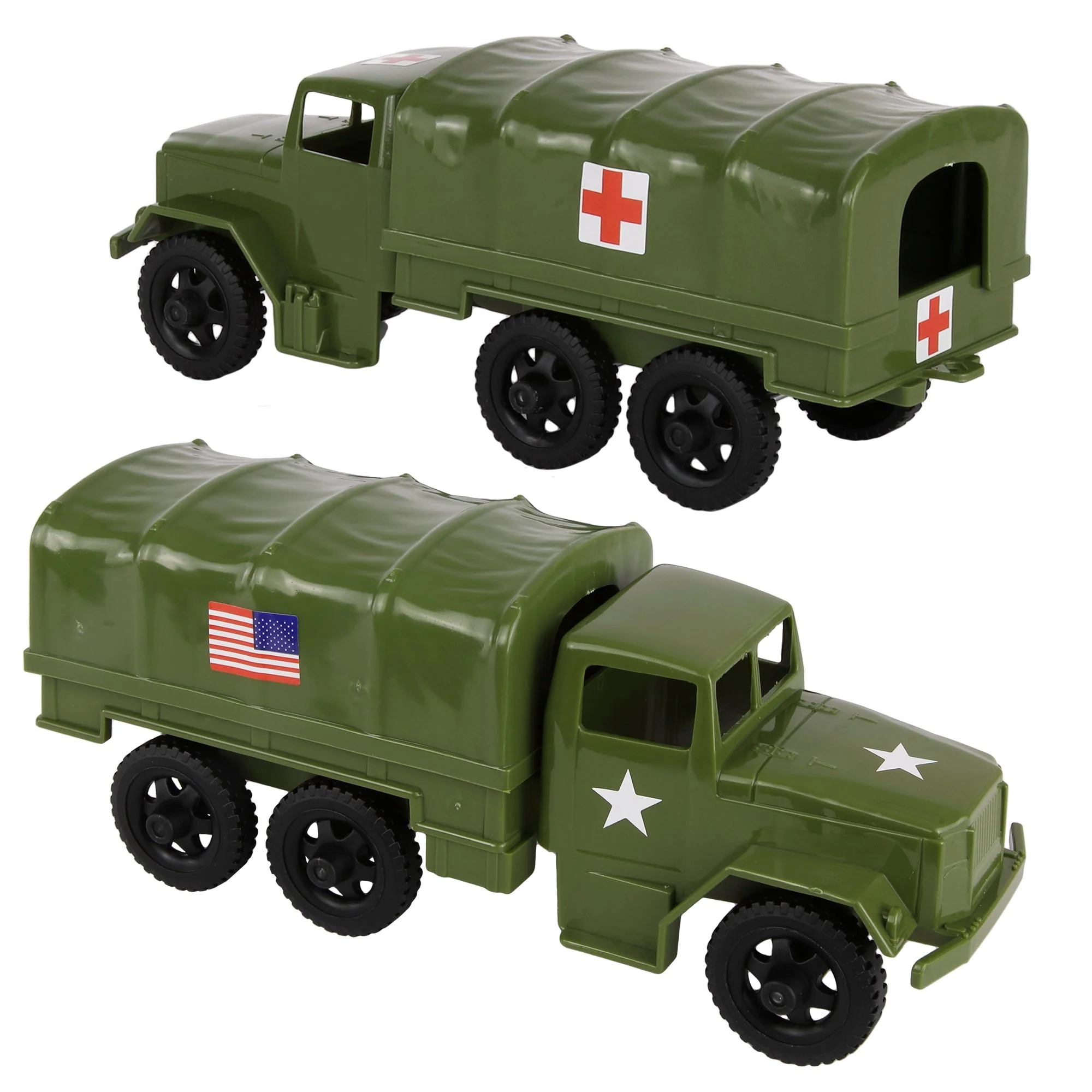 TimMee Plastic Army Men Trucks - OD Green M34 Deuce and a Half Cargo Vehicles US