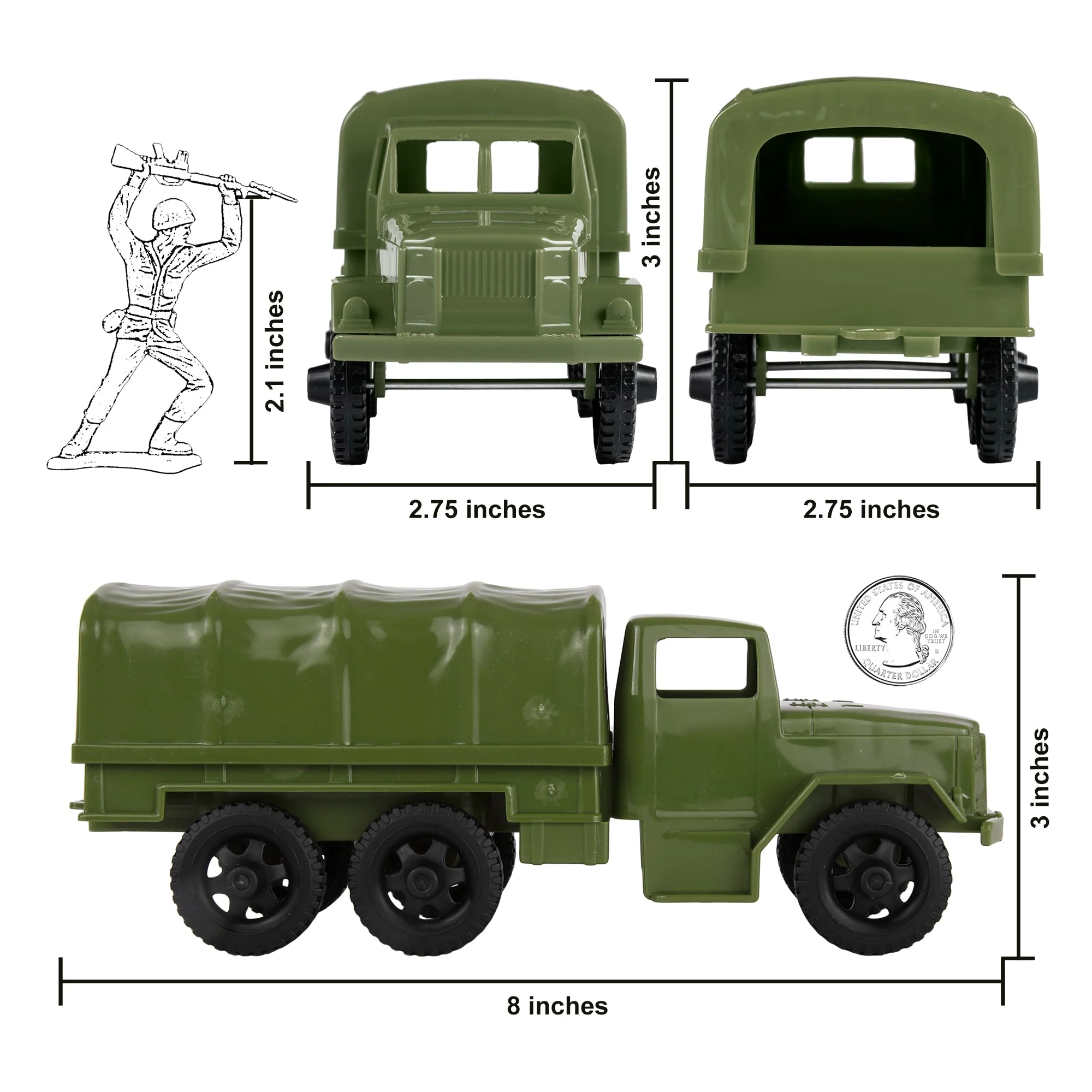 TimMee Plastic Army Men Trucks - OD Green M34 Deuce and a Half Cargo Vehicles US - Image 2