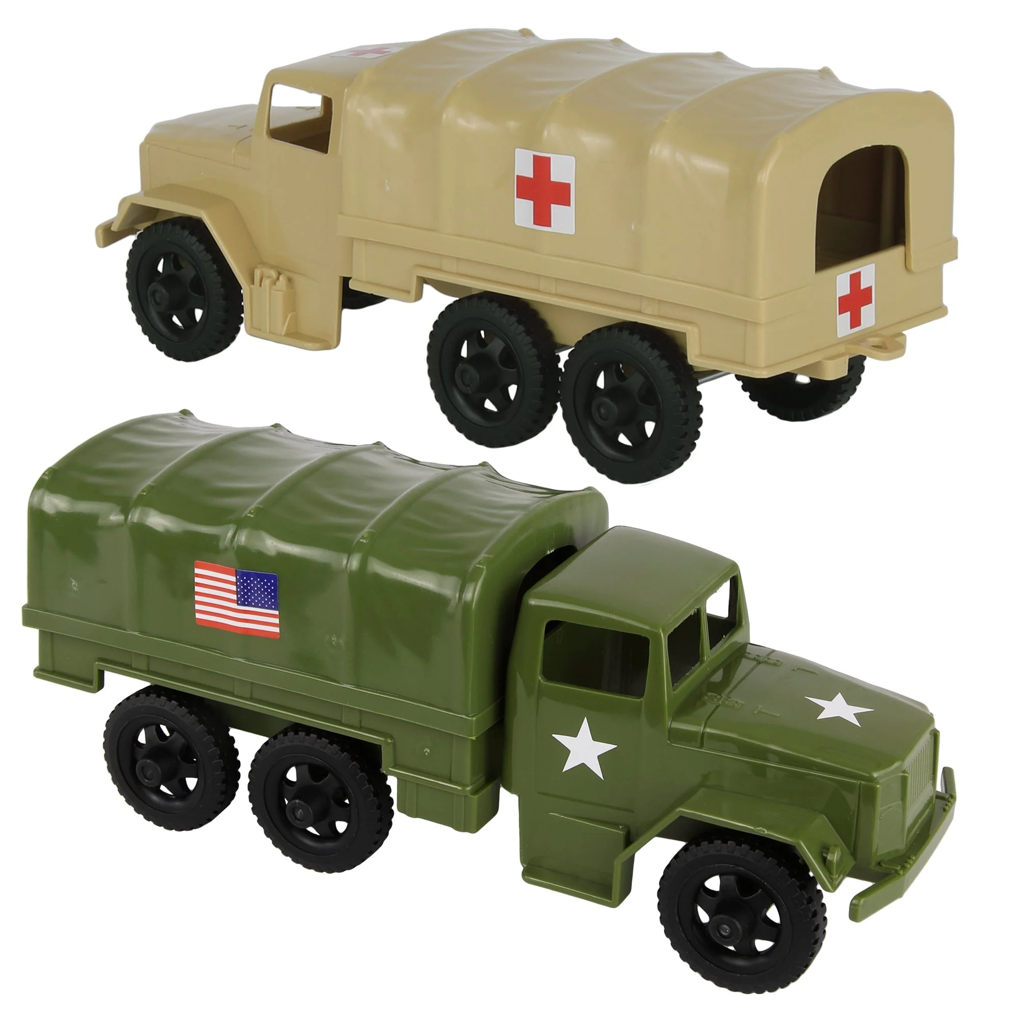 TimMee Plastic Army Men Trucks - OD Green & Tan M34 Deuce and a Half Vehicles US