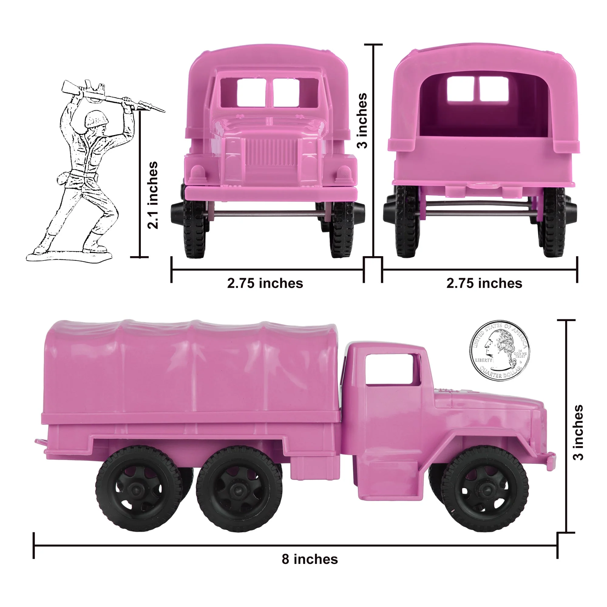 TimMee Plastic Army Men Trucks - Pink M34 Deuce and a Half Cargo Vehicles USA - Image 2