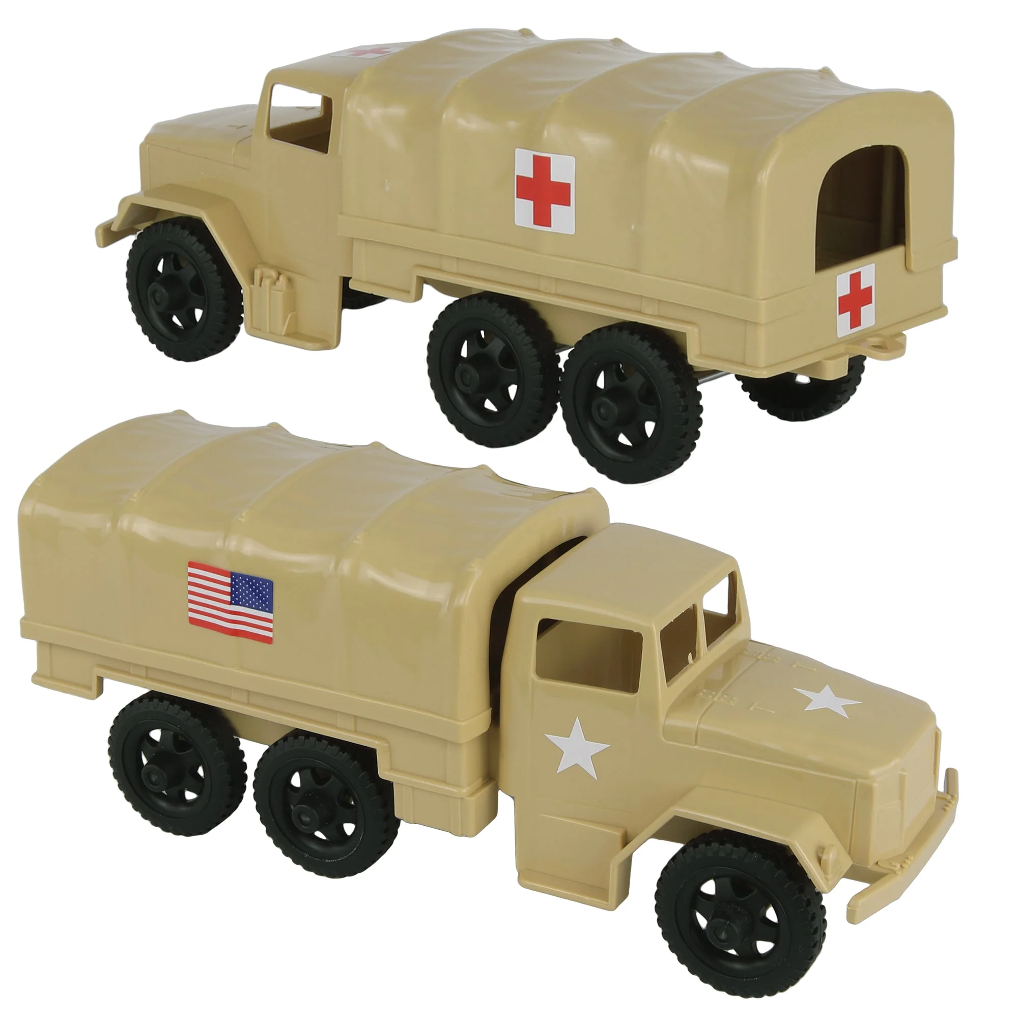 TimMee Plastic Army Men Trucks - Tan M34 Deuce and a Half Cargo Vehicles US Made