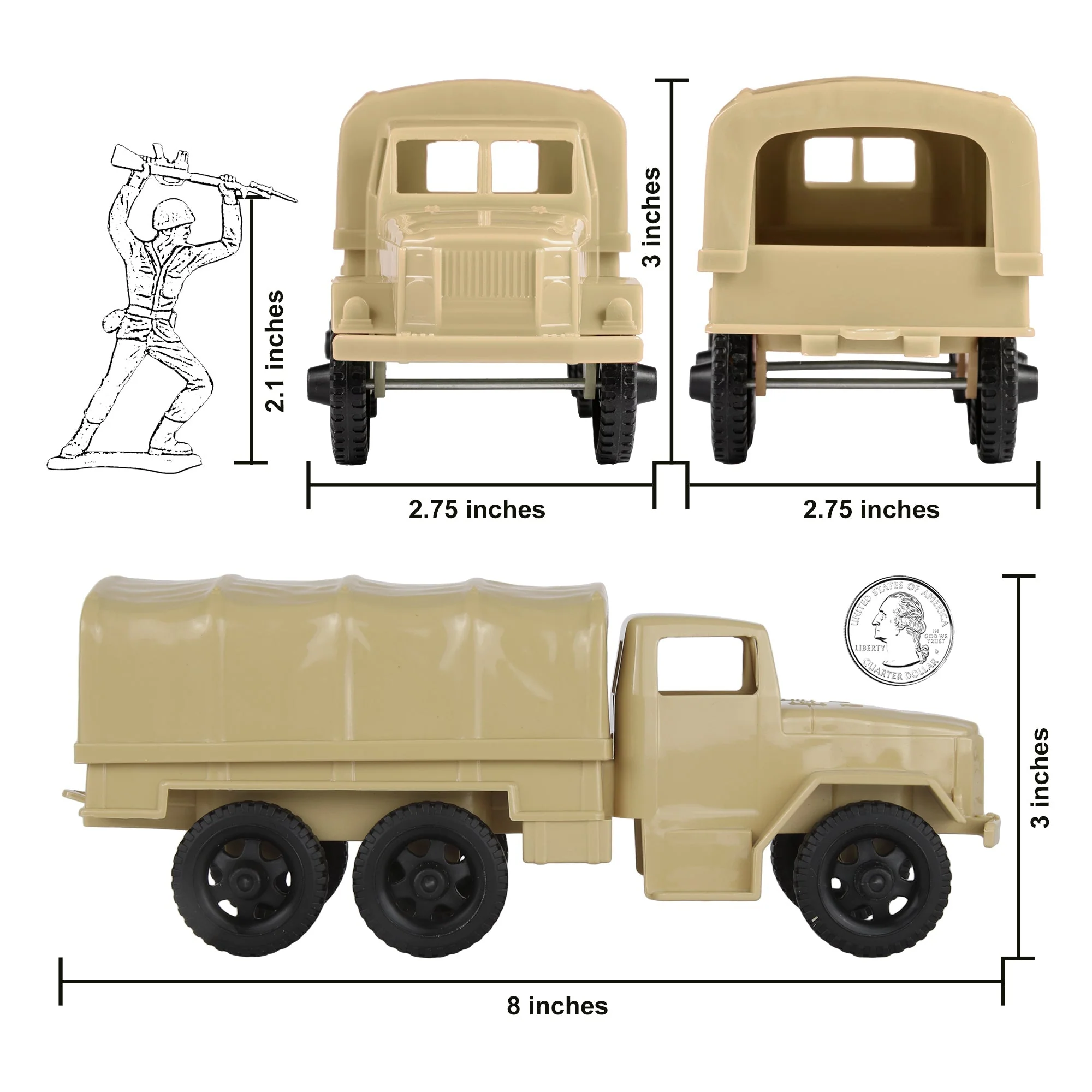 TimMee Plastic Army Men Trucks - Tan M34 Deuce and a Half Cargo Vehicles US Made - Image 2