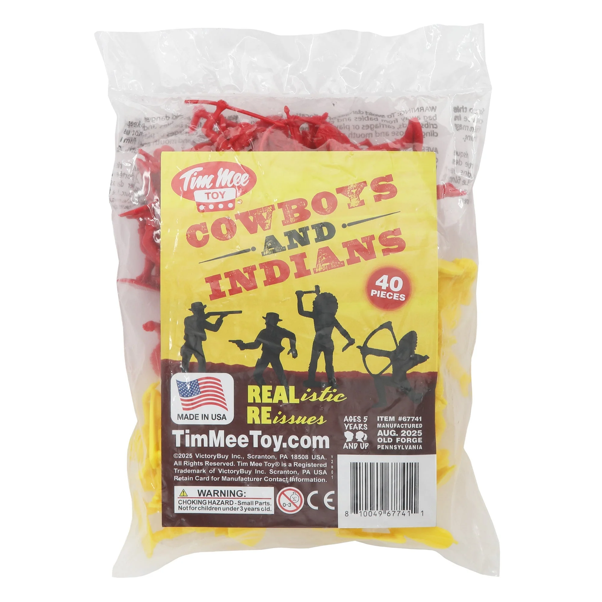 TimMee Cowboys & Indians Plastic Figures - 40pc Red & Yellow Playset - US Made - Image 10