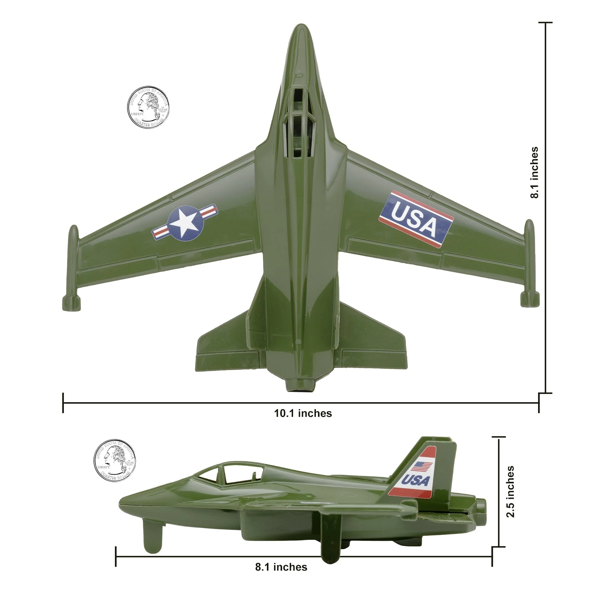 TimMee Prop Plane and Fighter Jet - 2pc OD Green Plastic Army Men Air Support - Image 4