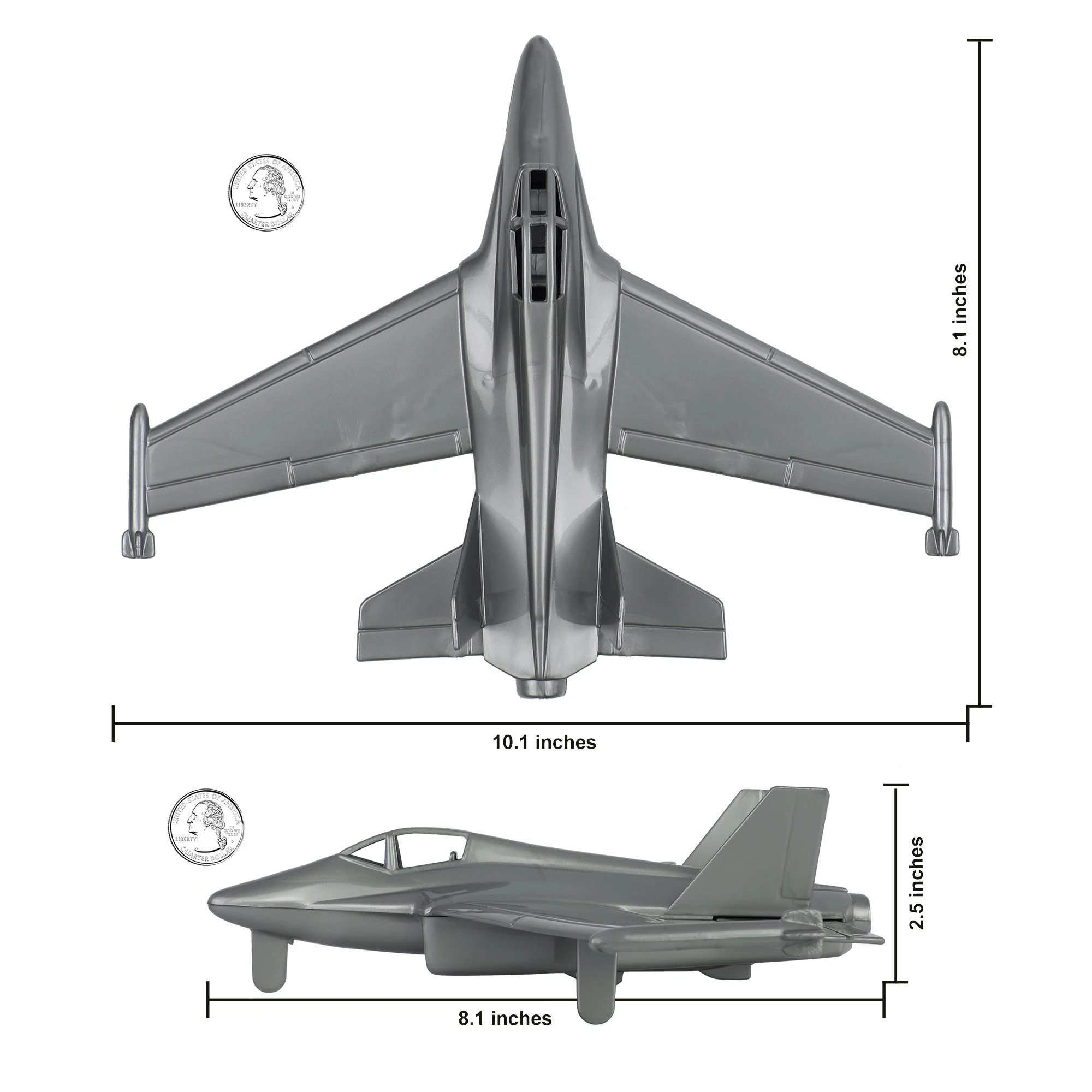 TimMee Prop Plane and Fighter Jet - 2pc Silver Gray Plastic Army Men Air Support - Image 4
