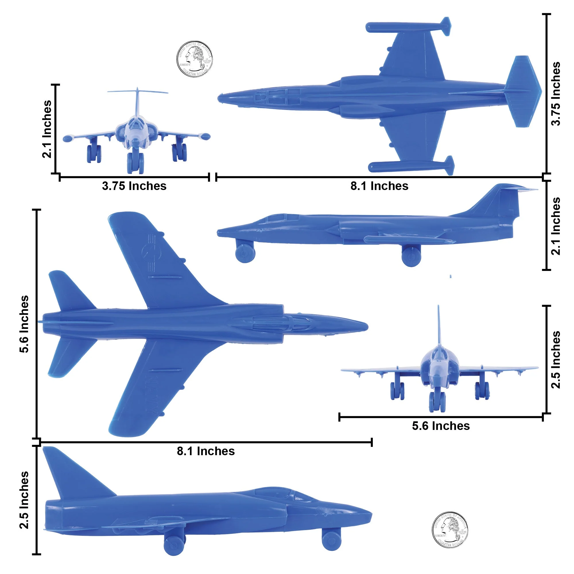 TimMee Plastic Army Men Cold War Fighter Jets - Blue Airplanes Made in USA - Image 2