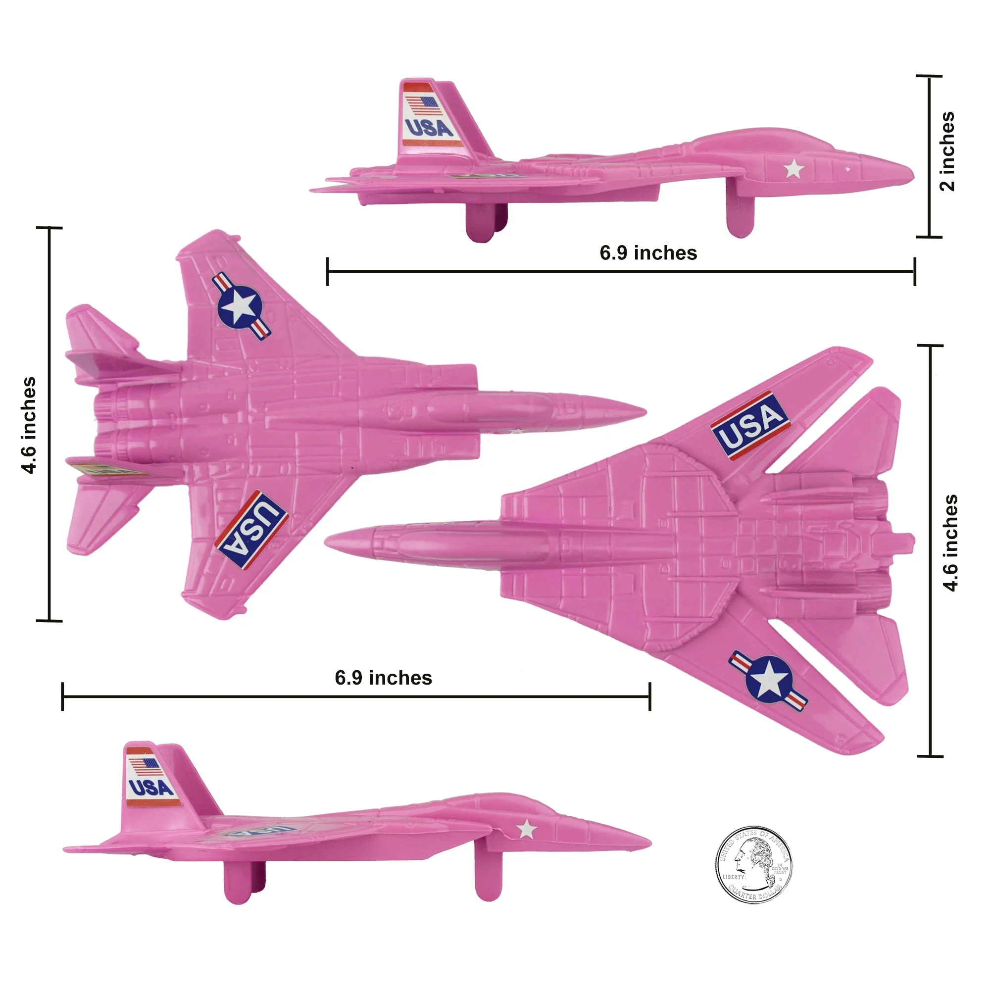 TimMee Plastic Army Men Combat Fighter Jets - 4pc Pink Airplanes Made in USA - Image 2