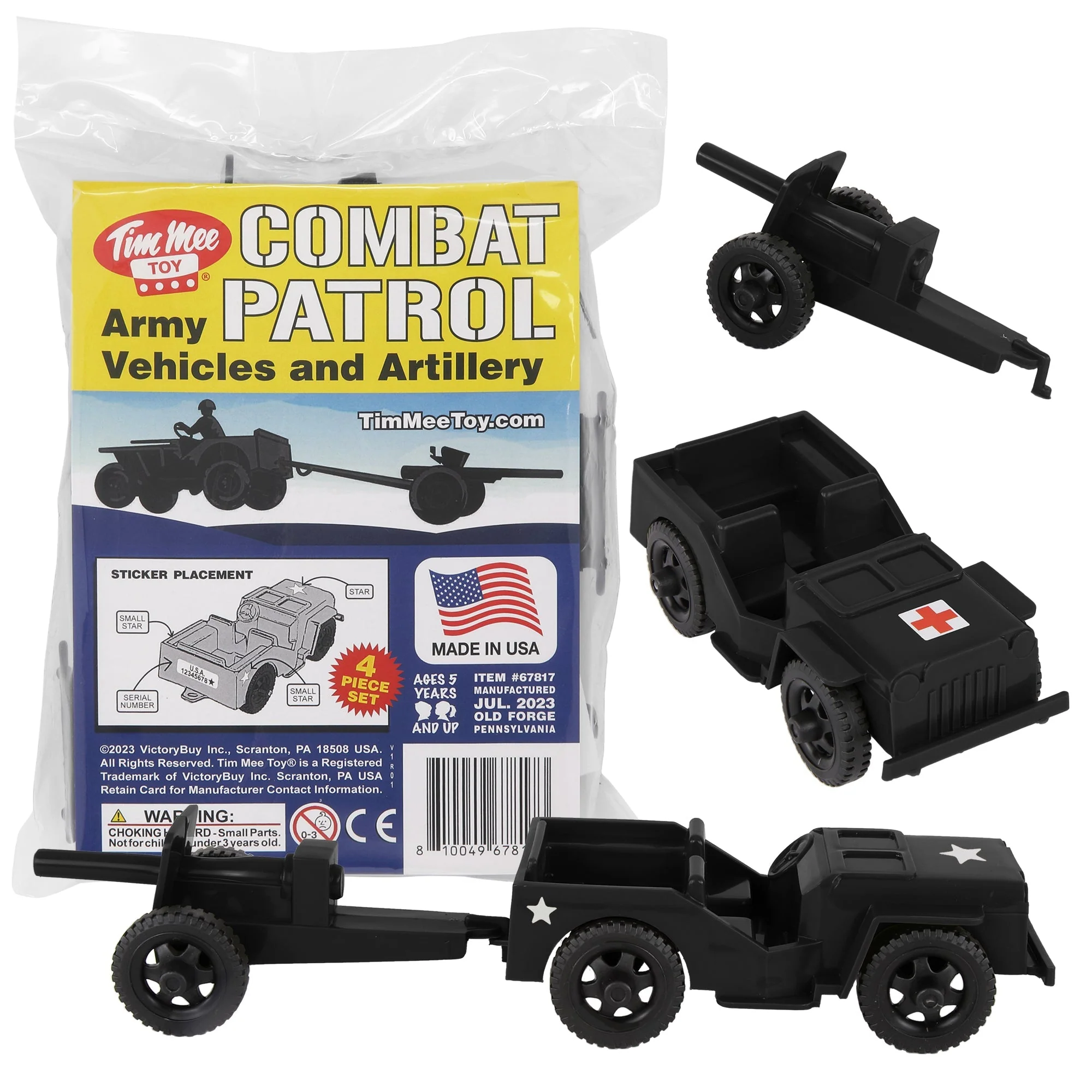 TimMee Combat Patrol Willys & Artillery - Black 4pc Playset USA Made