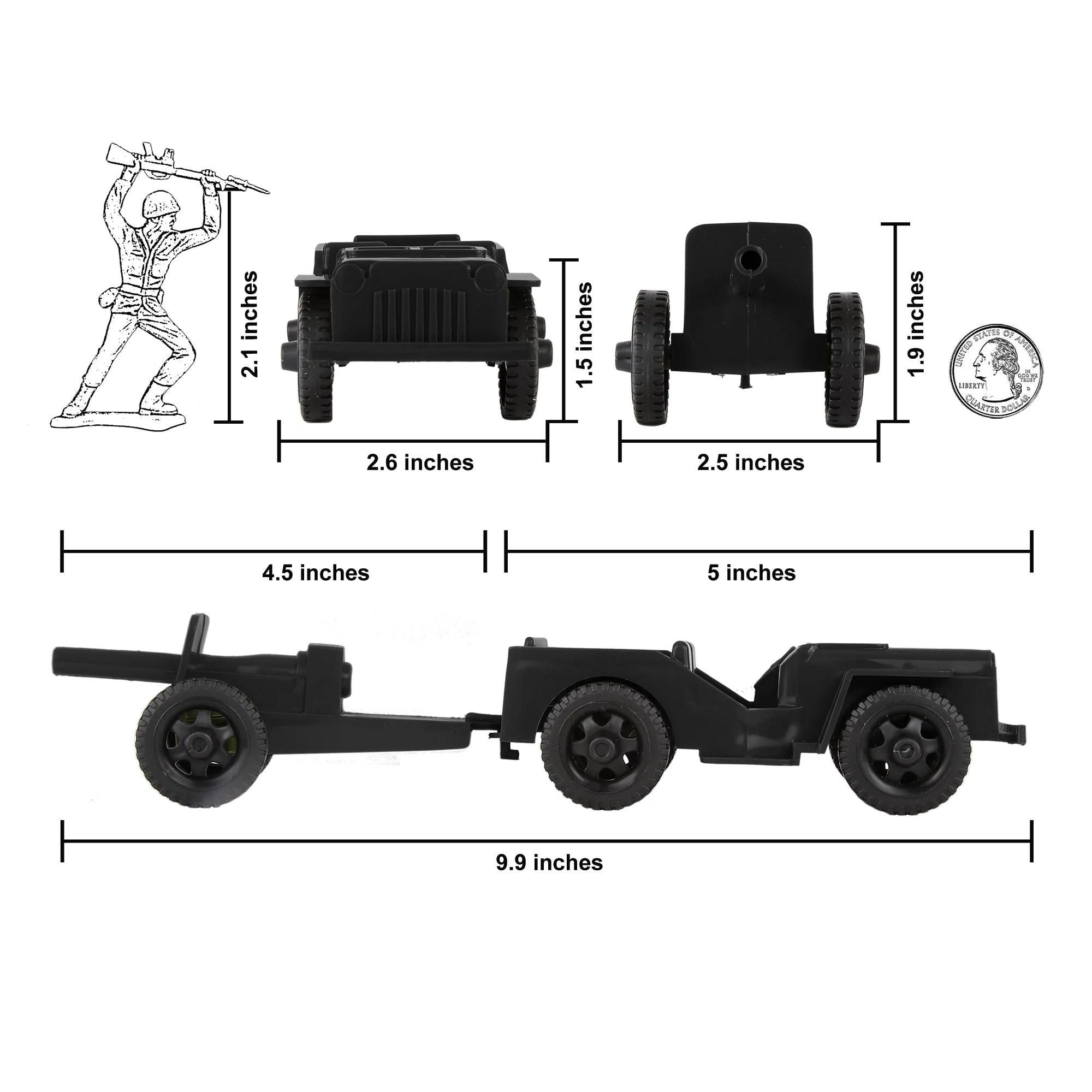 TimMee Combat Patrol Willys & Artillery - Black 4pc Playset USA Made - Image 2