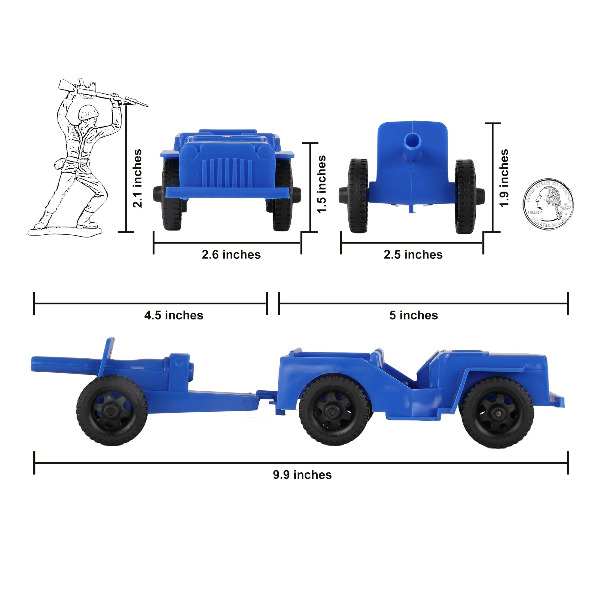 TimMee Combat Patrol Willys & Artillery - Blue 4pc Playset USA Made - Image 2