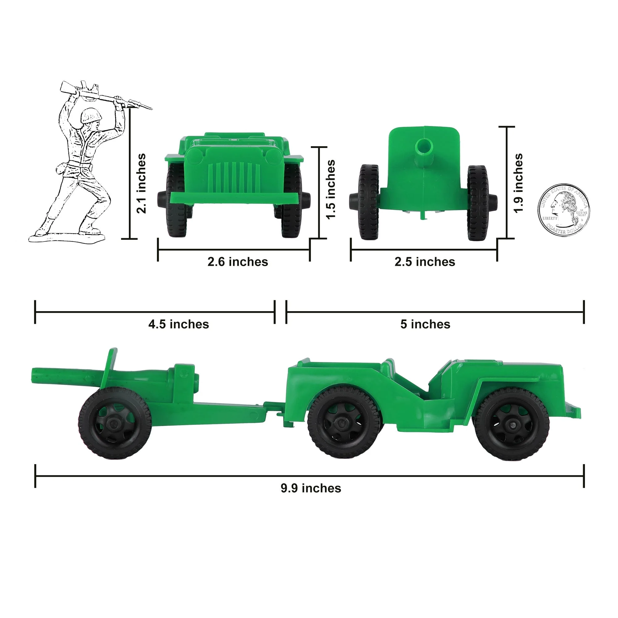 TimMee Combat Patrol Willys & Artillery - Green 4pc Playset USA Made - Image 3