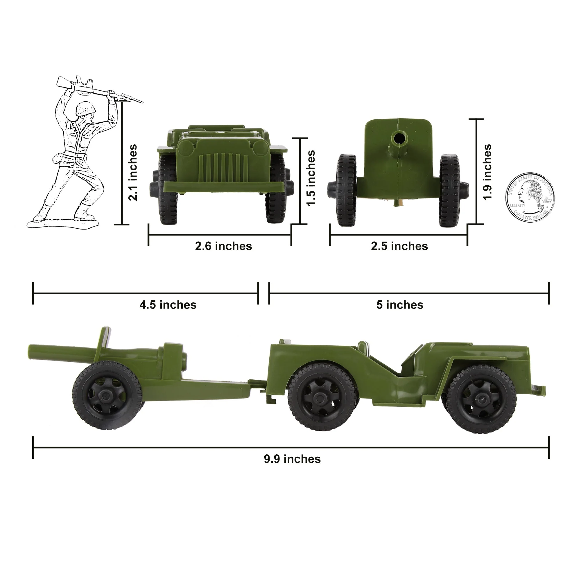 TimMee Combat Patrol Willys & Artillery - OD Green 4pc Playset USA Made - Image 2