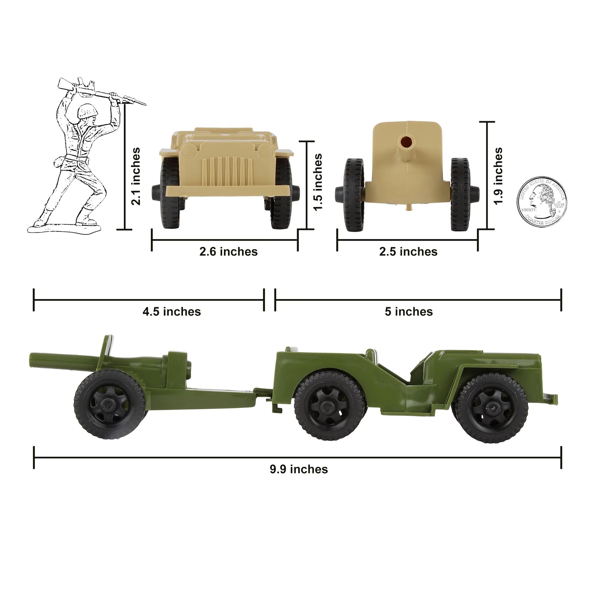 TimMee Combat Patrol Willys & Artillery - Tan & OD Green 4pc Playset USA Made - Image 3